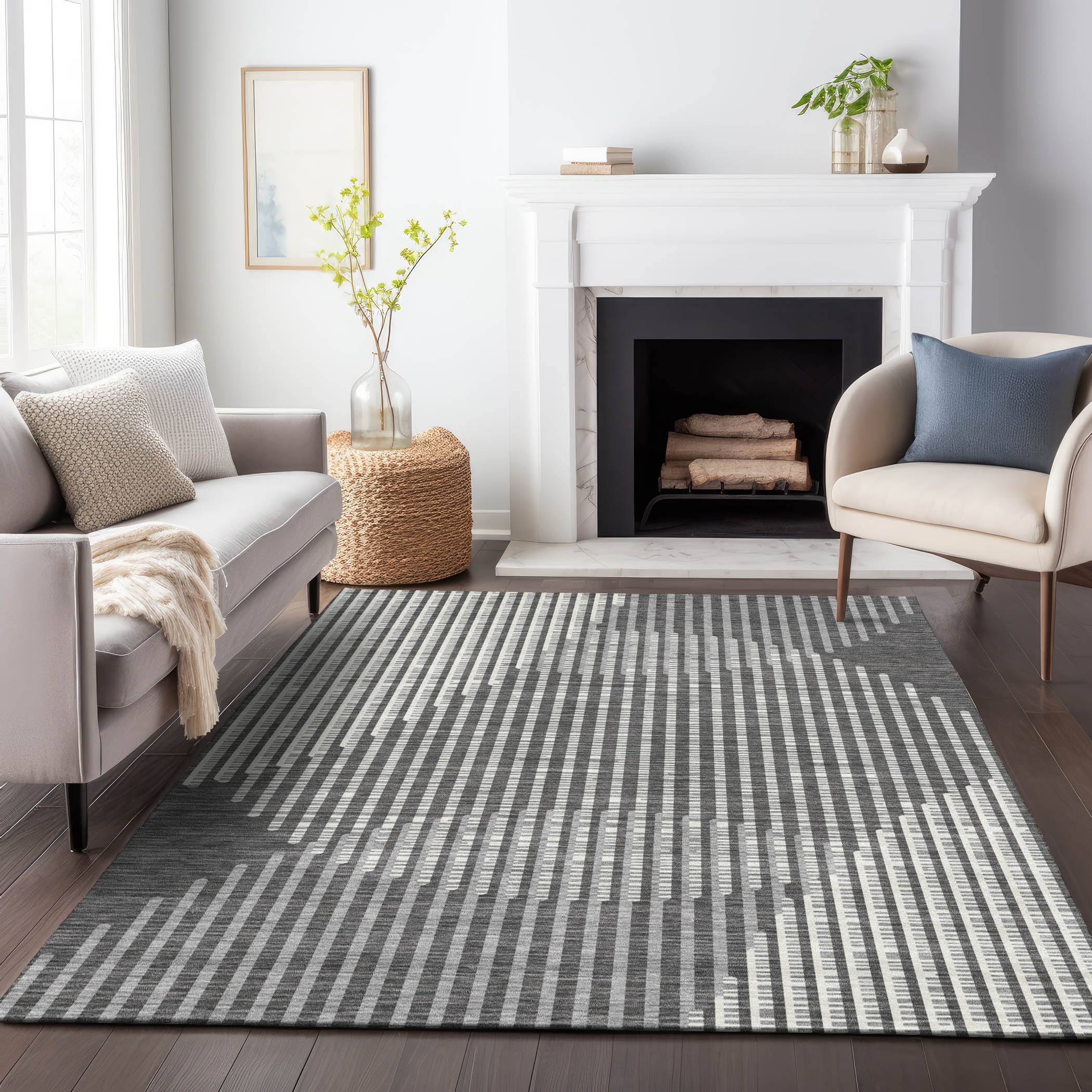Addison Rugs ACN1001CC5X8 Chantille ACN1001CC 5 x 7 (ft) Polyester Charcoal Rectangular Indoor/Outdoor Geometric Machine washable Area rug
