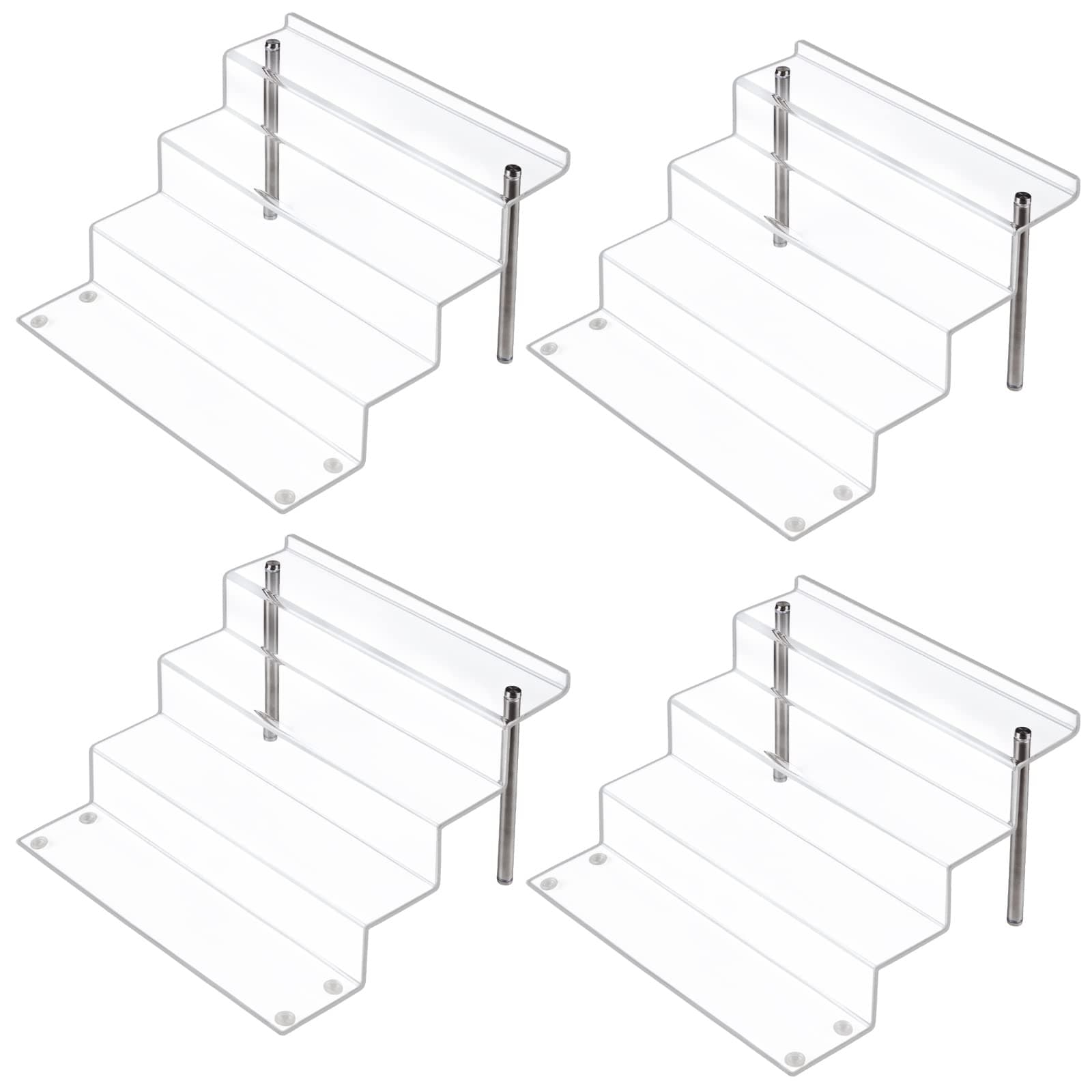 Etokfoks  Acrylic Display Stand 12x9 in 4 Pack with Metal Rods and Non Slip Feet for Figures Cosmetics