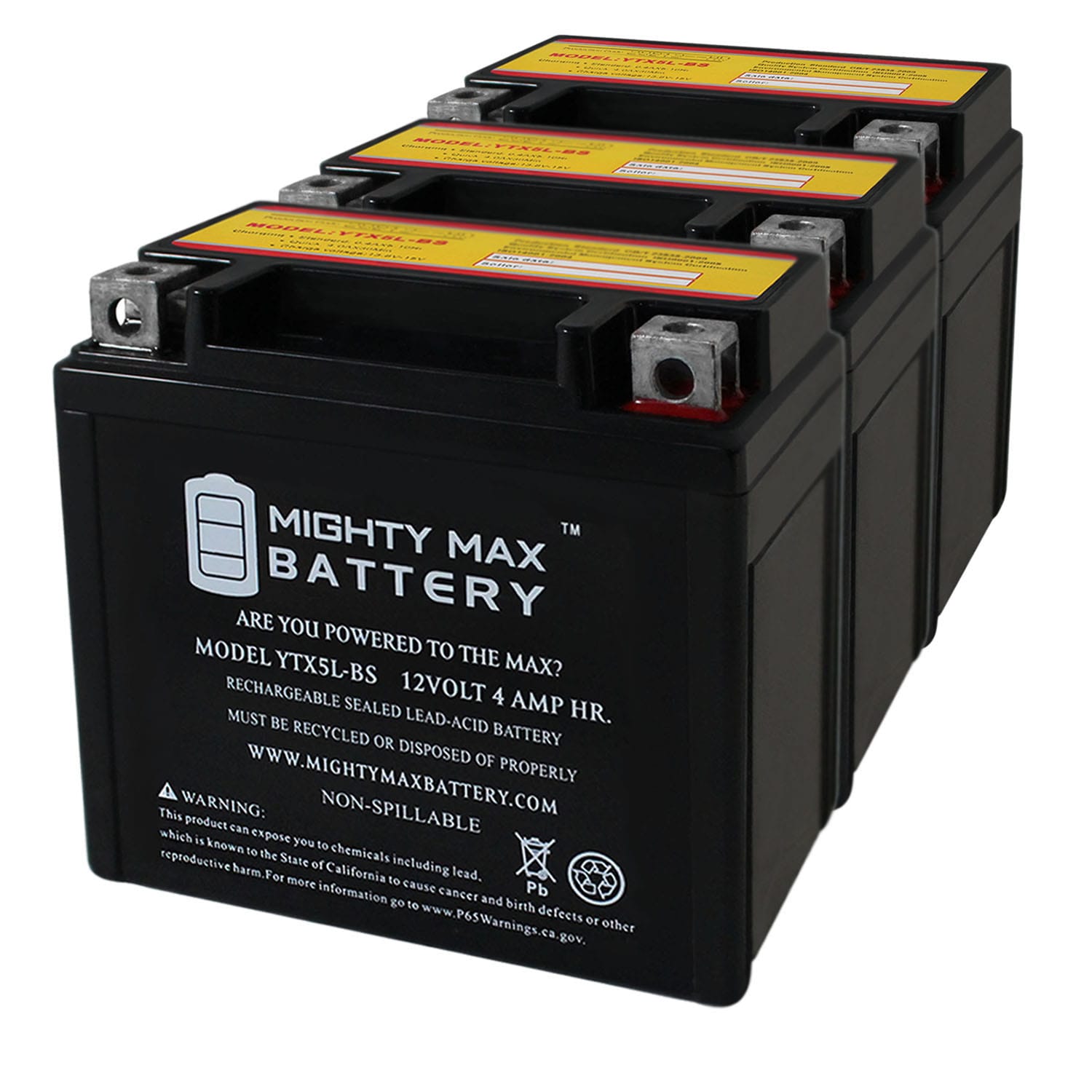 Mighty Max Battery MAX3889268 YTX5L-BS 12V 4AH Replaces Arctic Cat 90 DVX90 2018 Rechargeable Sealed lead acid 1240 Backup power Batteries 3 -Pack