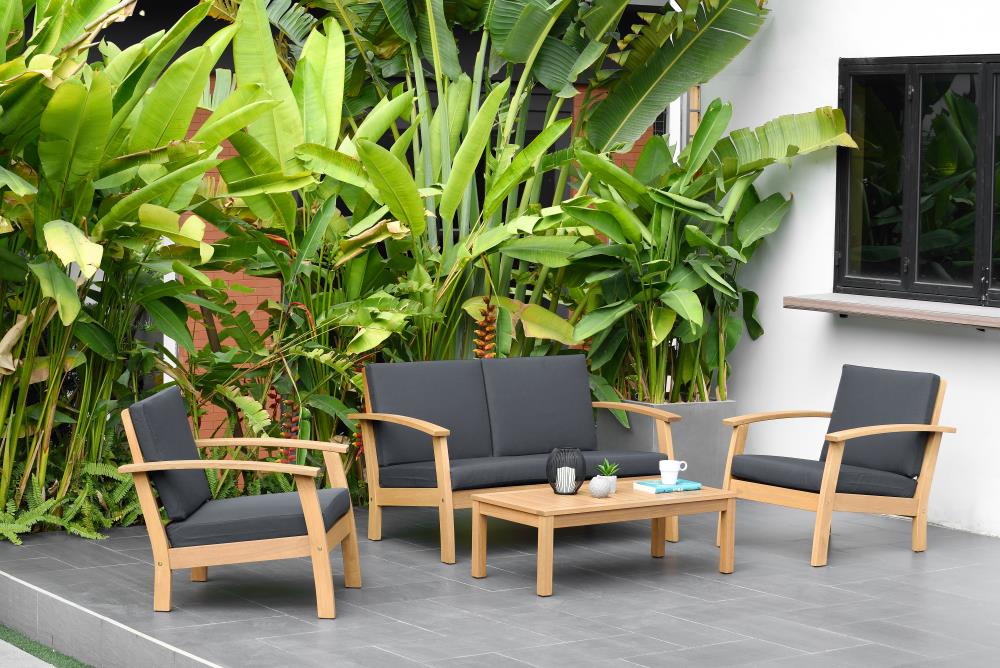 Amazonia KINGSBURY LOT BLACK  4 -Piece Patio Sofa Conversation Set with Black Cushions