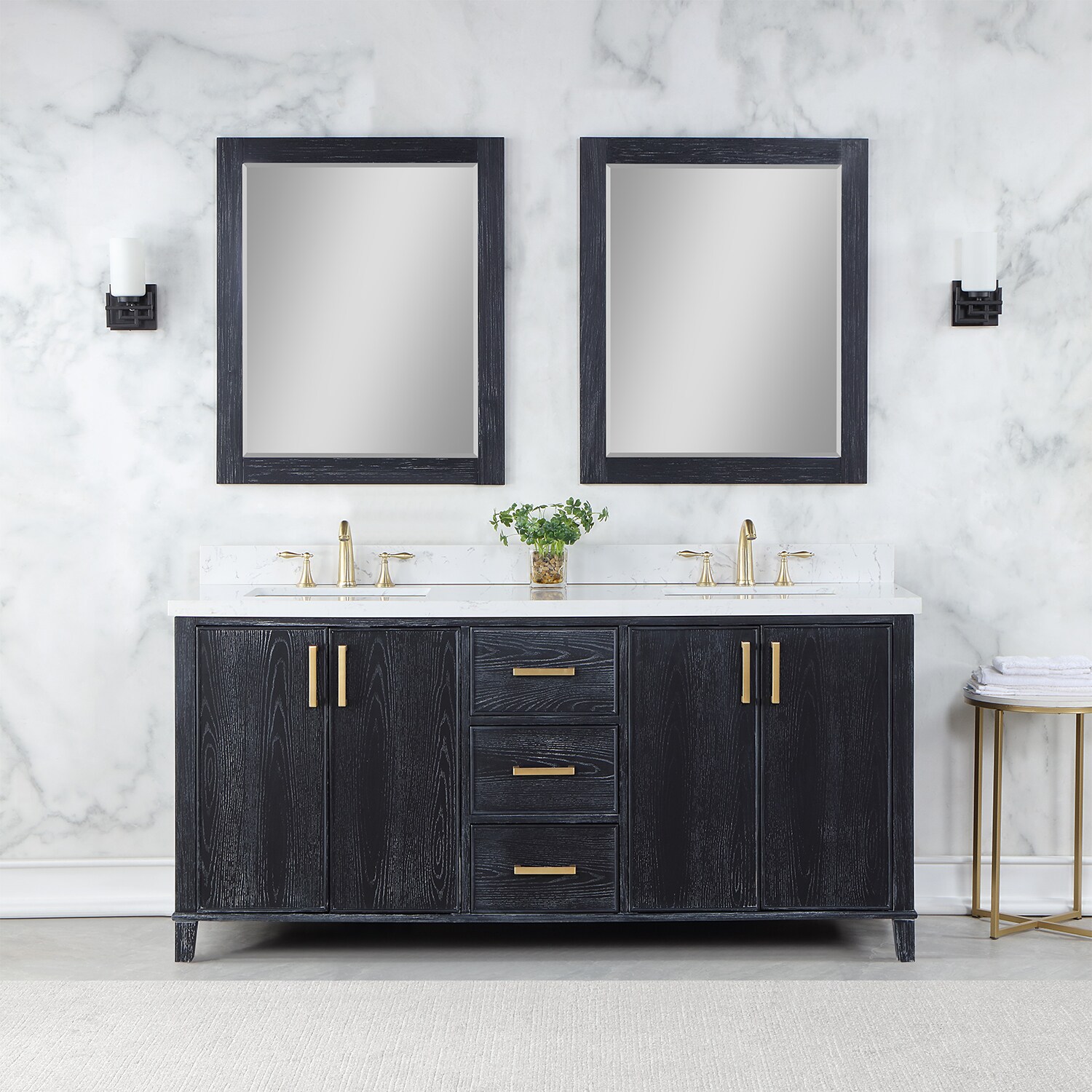 Altair Weiser 72-in Black Oak Undermount Double Sink Bathroom Vanity ...