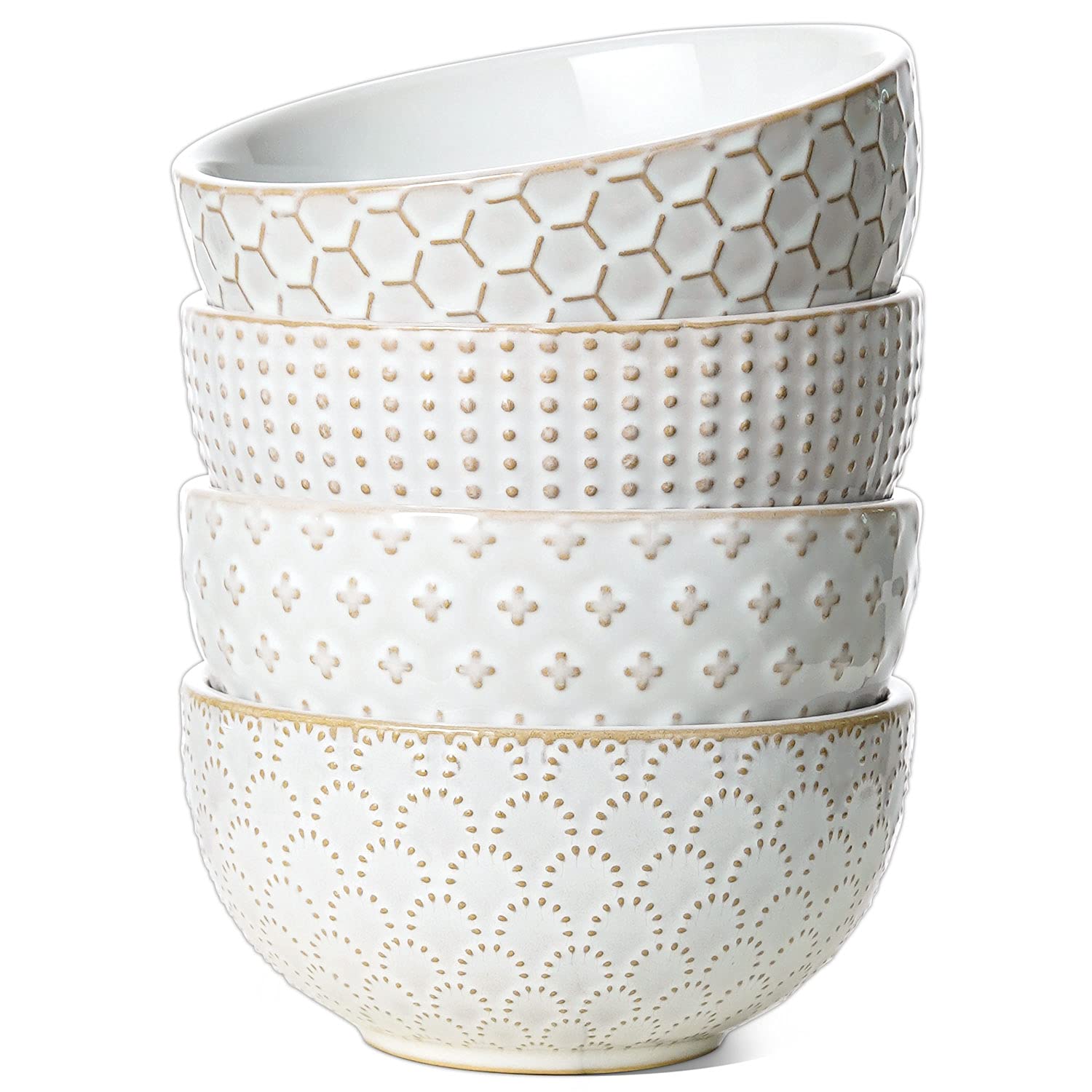 Aoibox  Ceramic 26 oz Embossed Stoneware Bowls Set of 4 6 in Diameter Soup and Cereal Bowls for Kitchen TAUCI