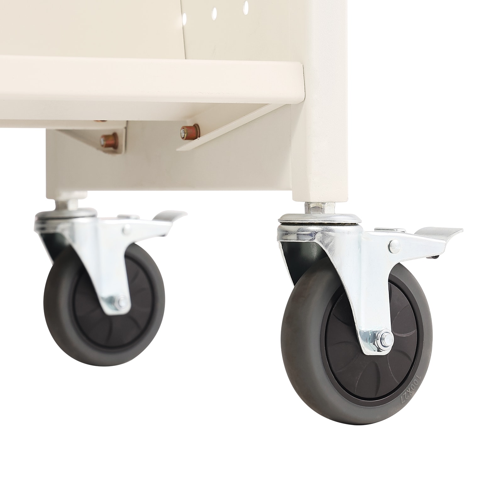 White Double-Sided Rolling Book Cart with Lockable Wheels
