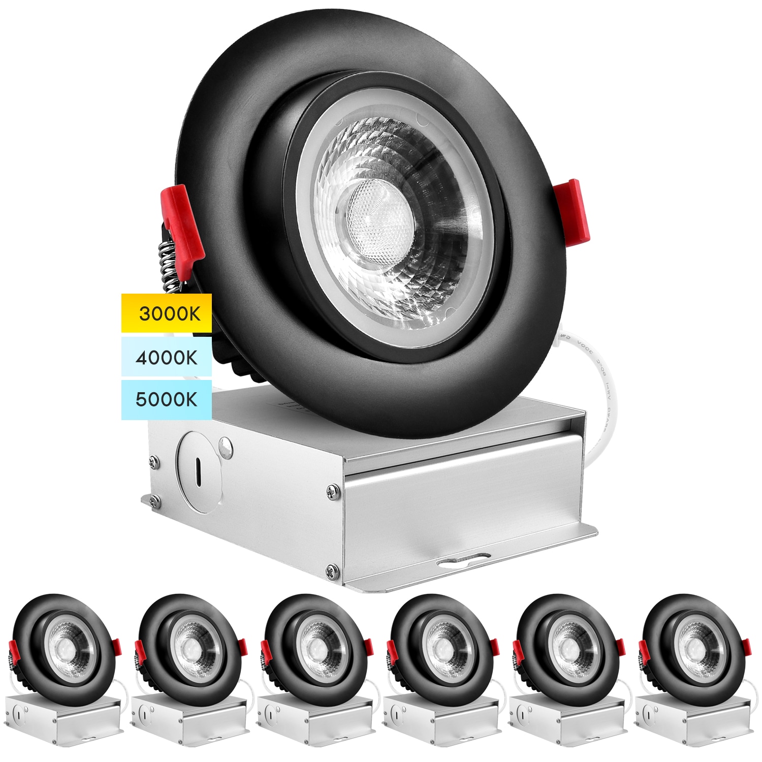 Luxrite LR23257-6PK Black 4-in 1000-Lumen Switchable Round Dimmable LED Canless Recessed Downlight (6-Pack)