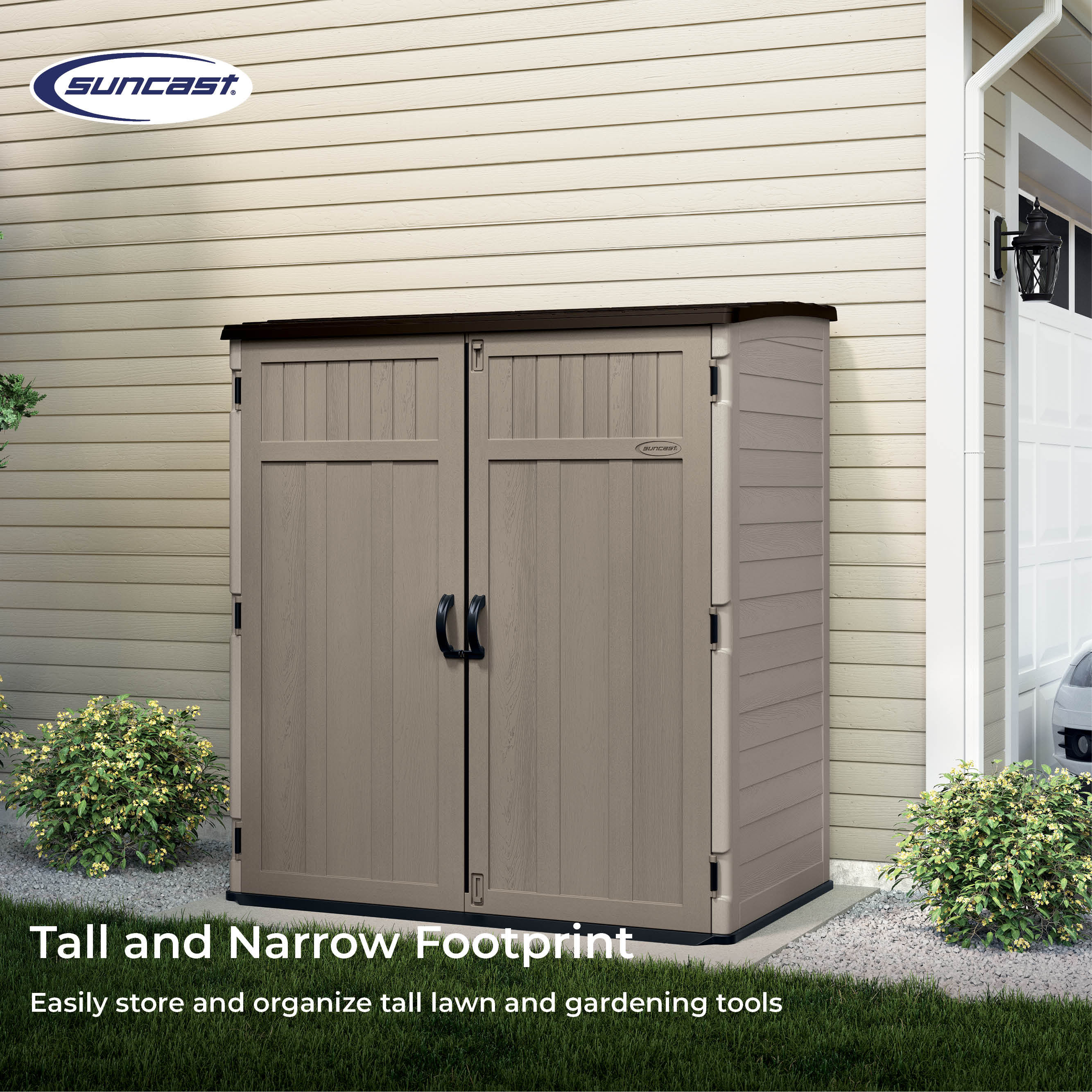 Dark Taupe and Cobblestone Resin Vertical Storage Shed Kit