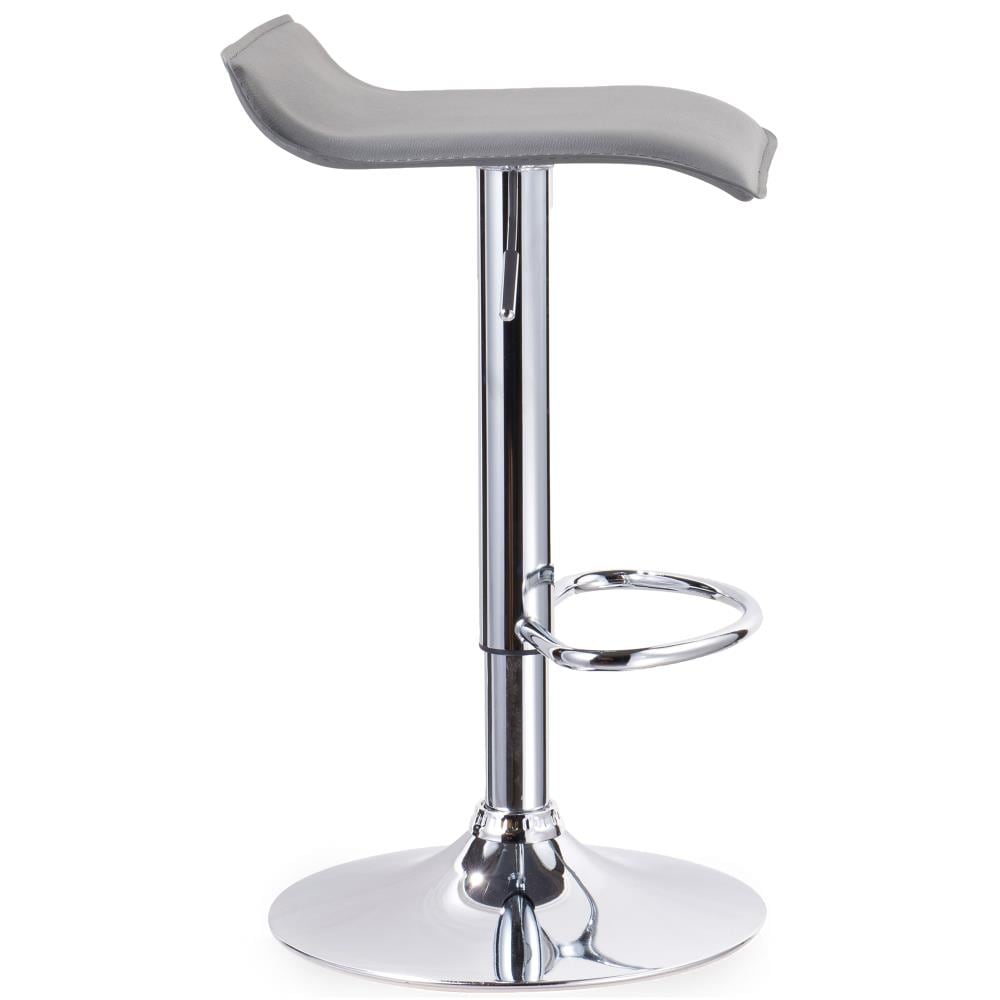Adjustable Swivel Backless Bar Stool in Gray Leather and Chrome