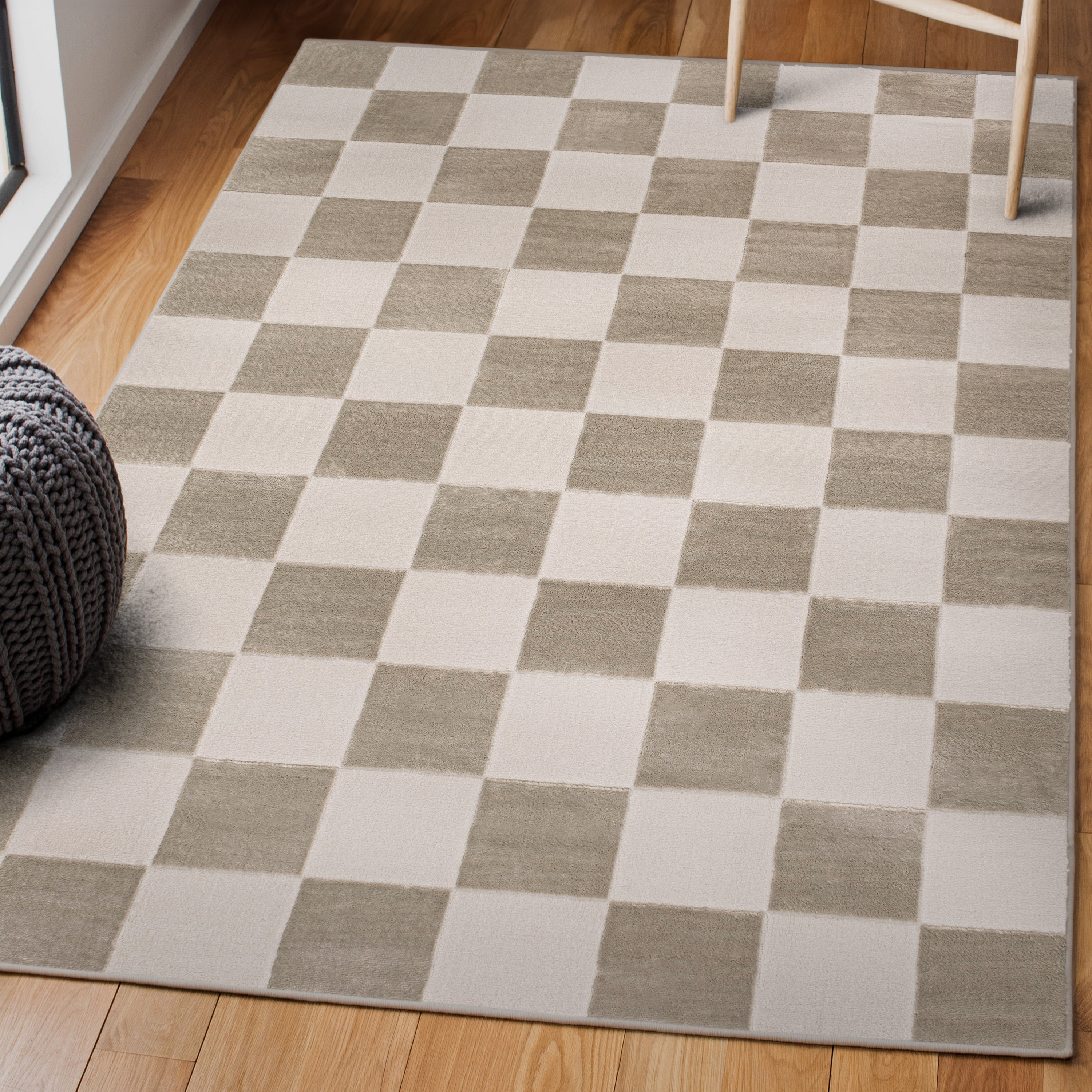 JONATHAN  Y SND103A-3 SANDSTONE Thea Checkerboard 3 x 5 (ft) Loomed Polyester Beige/Cream Rectangular Indoor/Outdoor Geometric Farmhouse/Cottage Area rug