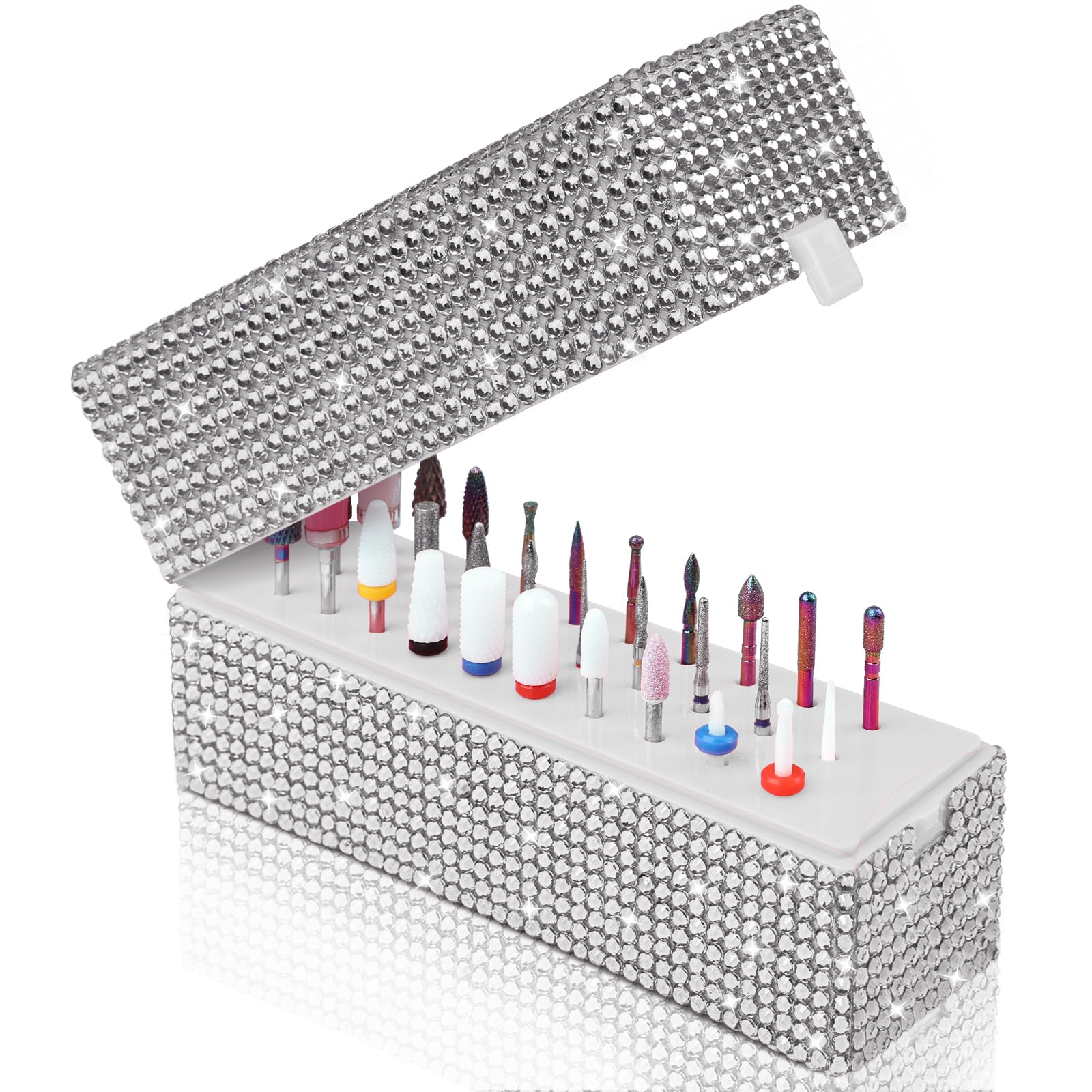AKSCYZM Nail Drill Bits Holder Box with 30 Holes Dustproof Stand Organizer for Manicure Tools Silver durable home and garden #LAK0819K1453