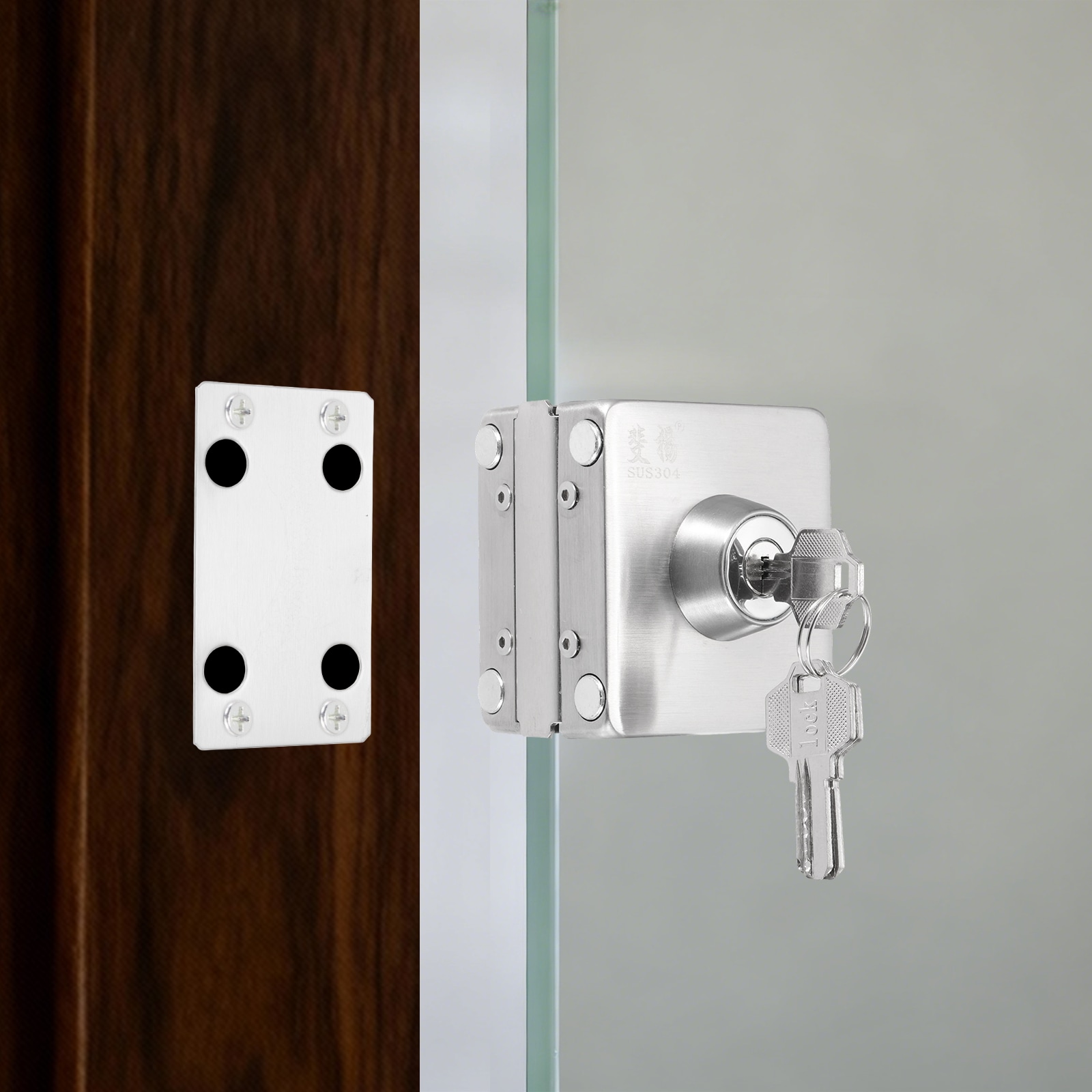 PATIKIL Glass Door Lock 304 Stainless Steel Frameless Glass Door Square ...