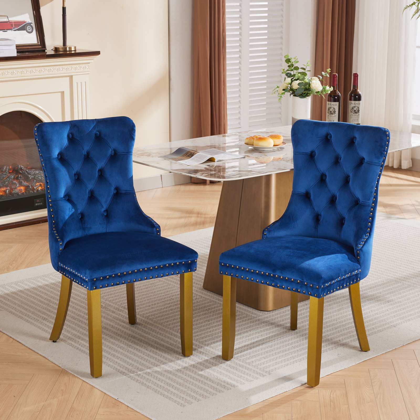 Clihome - Set of 2 Dining Chairs 2 -Pack 19.7-in W Modern Blue Velvet Accent Chair
