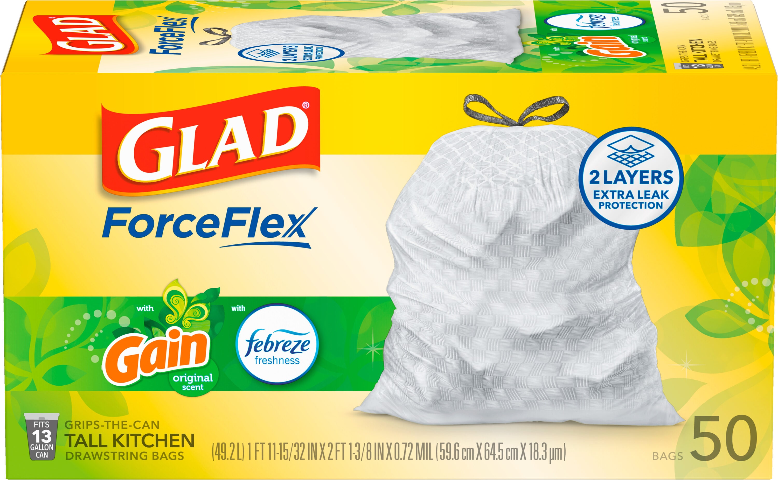 Glad ForceFlex 13-Gallons Gain Original White Plastic Kitchen ...