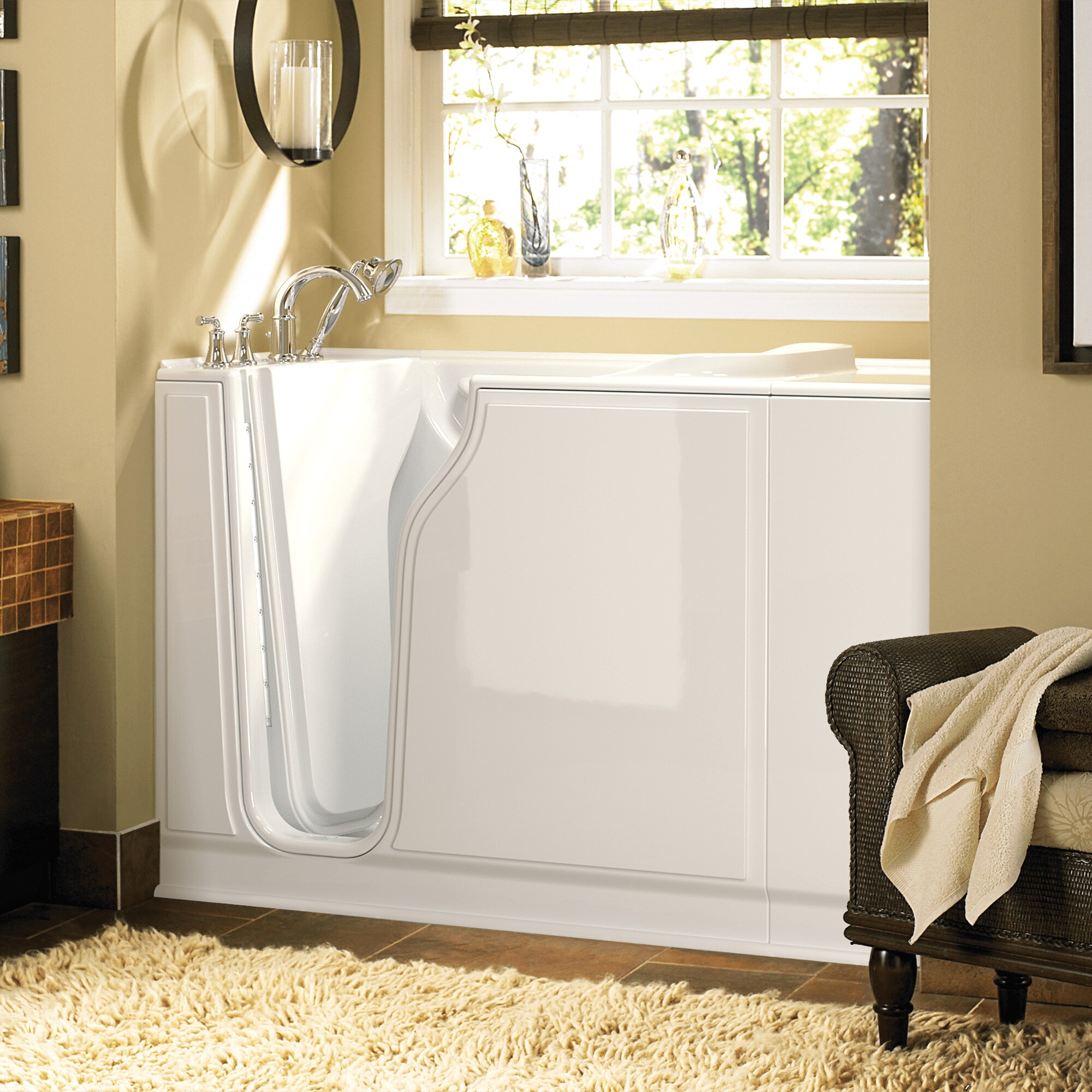 American Standard 3052.309.SLW 29.75-Inches x 51.5-Inches White Fiberglass Rectangular Walk-in Soaking bathtub with Faucet Hand Shower Drain ( Left Drain )