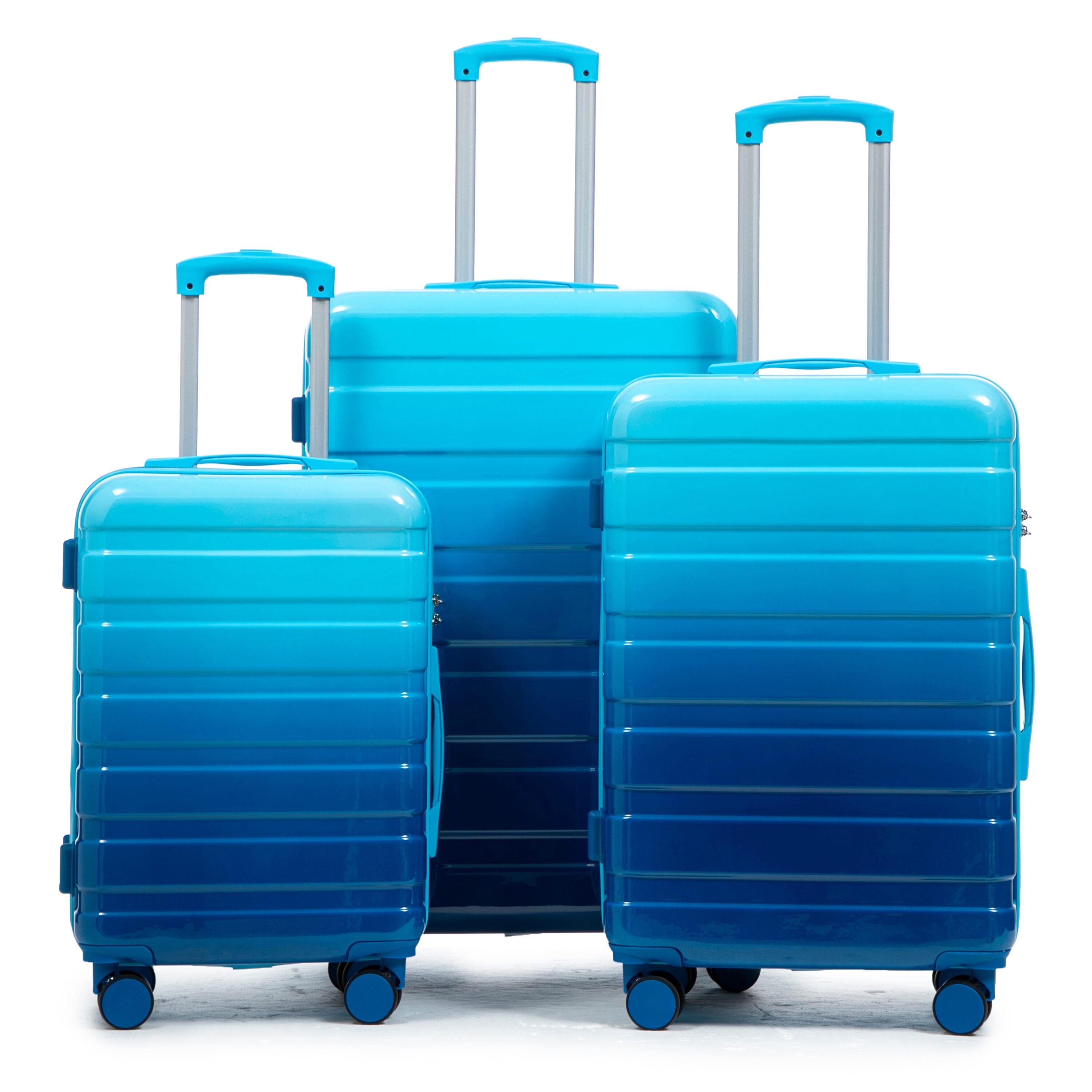 Vynxaria Gulches 3 Piece Navy Light Blue PC Hardside 360 Silent
