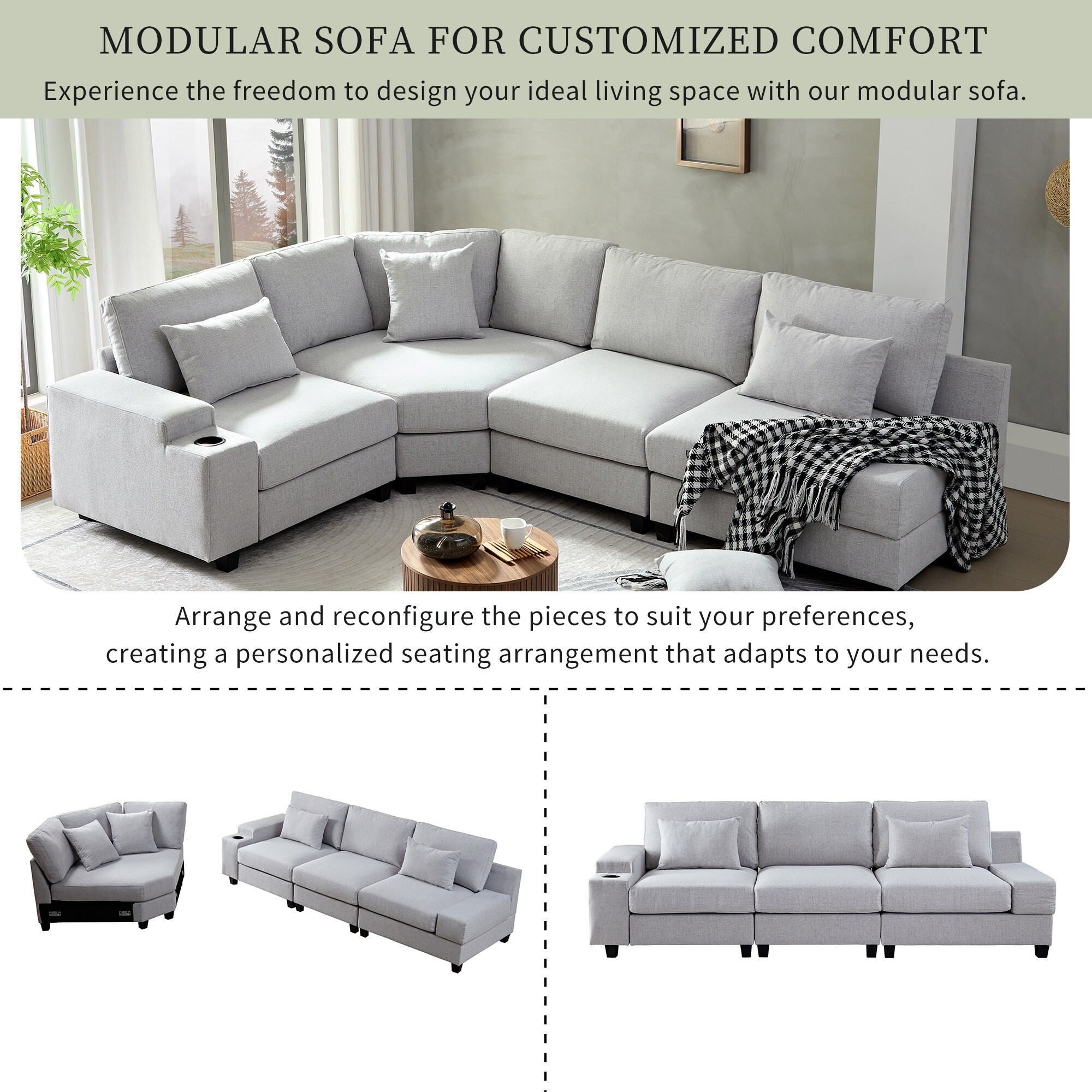 88.5 in. W Square Arm 3-Seats Linen Sofa with Removable Back, Seat CUS