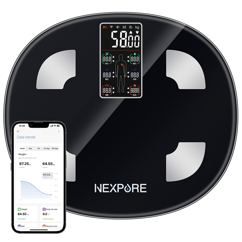 NEXPURE Smart Body Weight Scale 24-in-1 Digital BMI Bathroom Scale with Body Fat and Muscle Mass