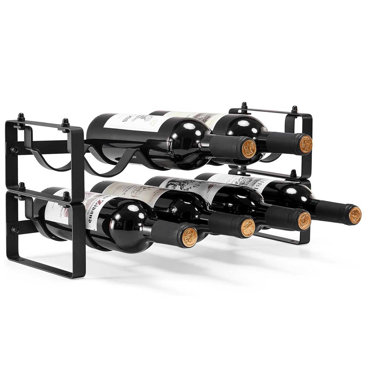 Aoibox LABWR019 Stackable Wine Rack Countertop Sturdy Wine Bottle Holder Freestanding for Cabinet 2 Tier Small Tabletop Wine Holder Stand for Pantry Bar