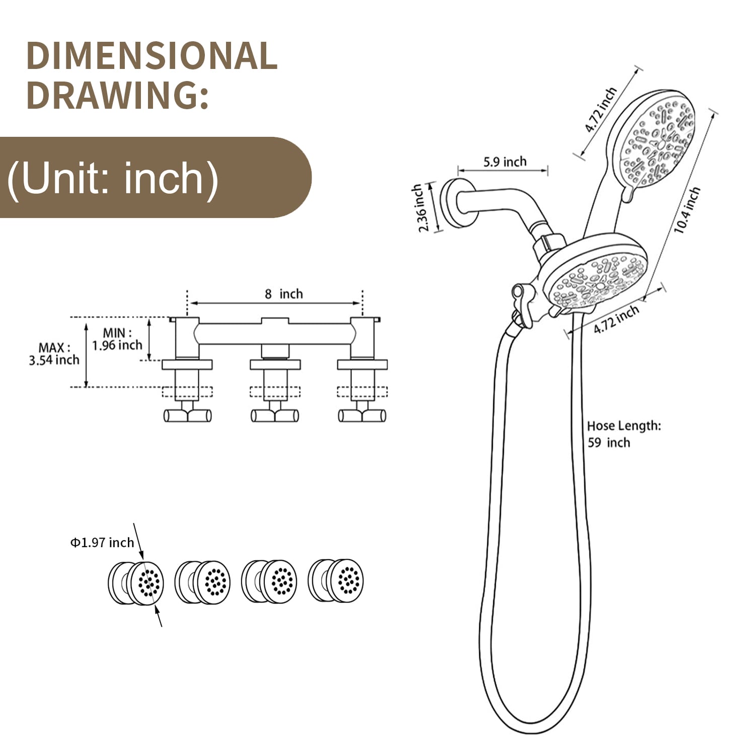 WELLFOR CR-P-10-2W02MB Showerhead-Bar-Panels - View #2