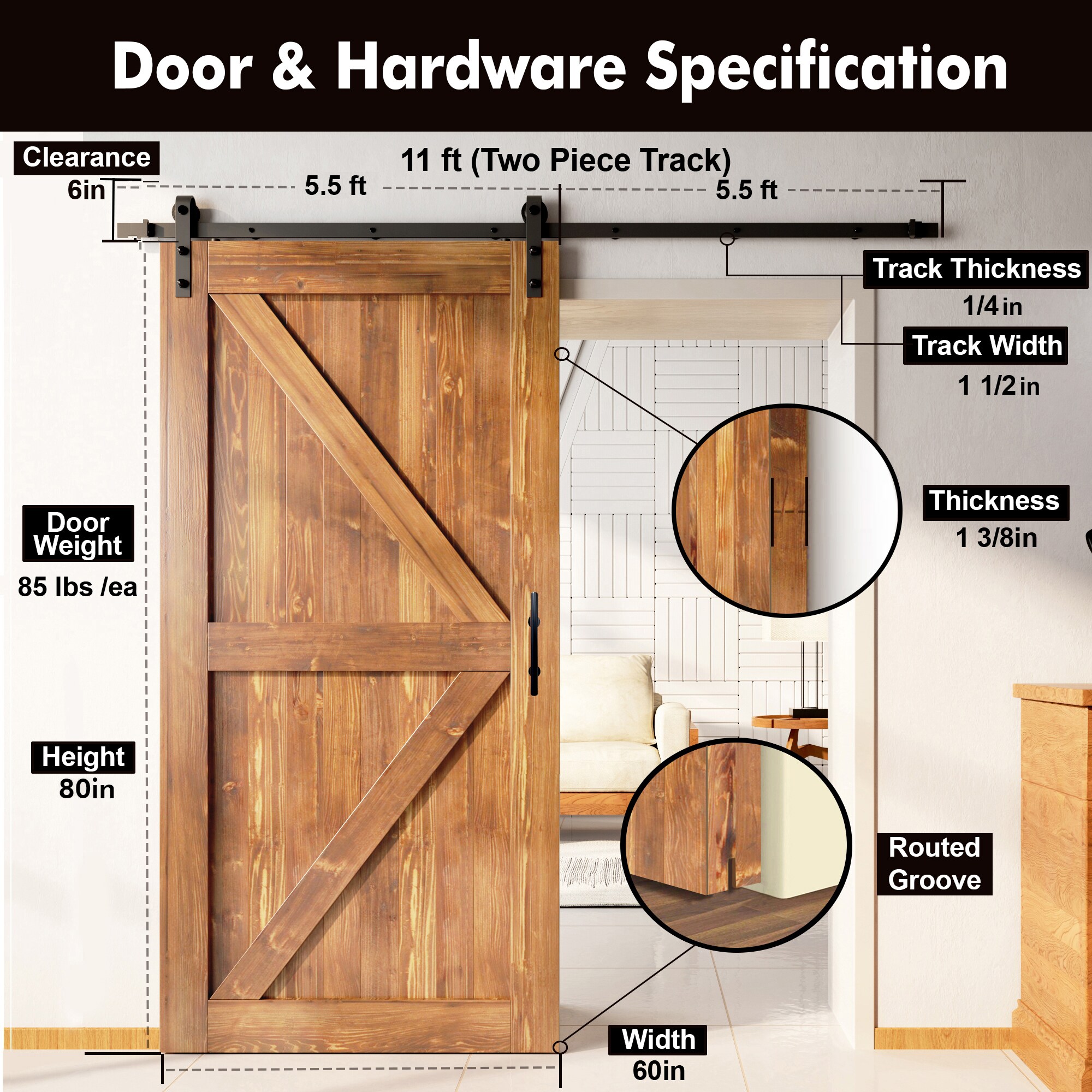 HOMACER YT1TGH132C-6080F-EA Barn-Doors - View #2
