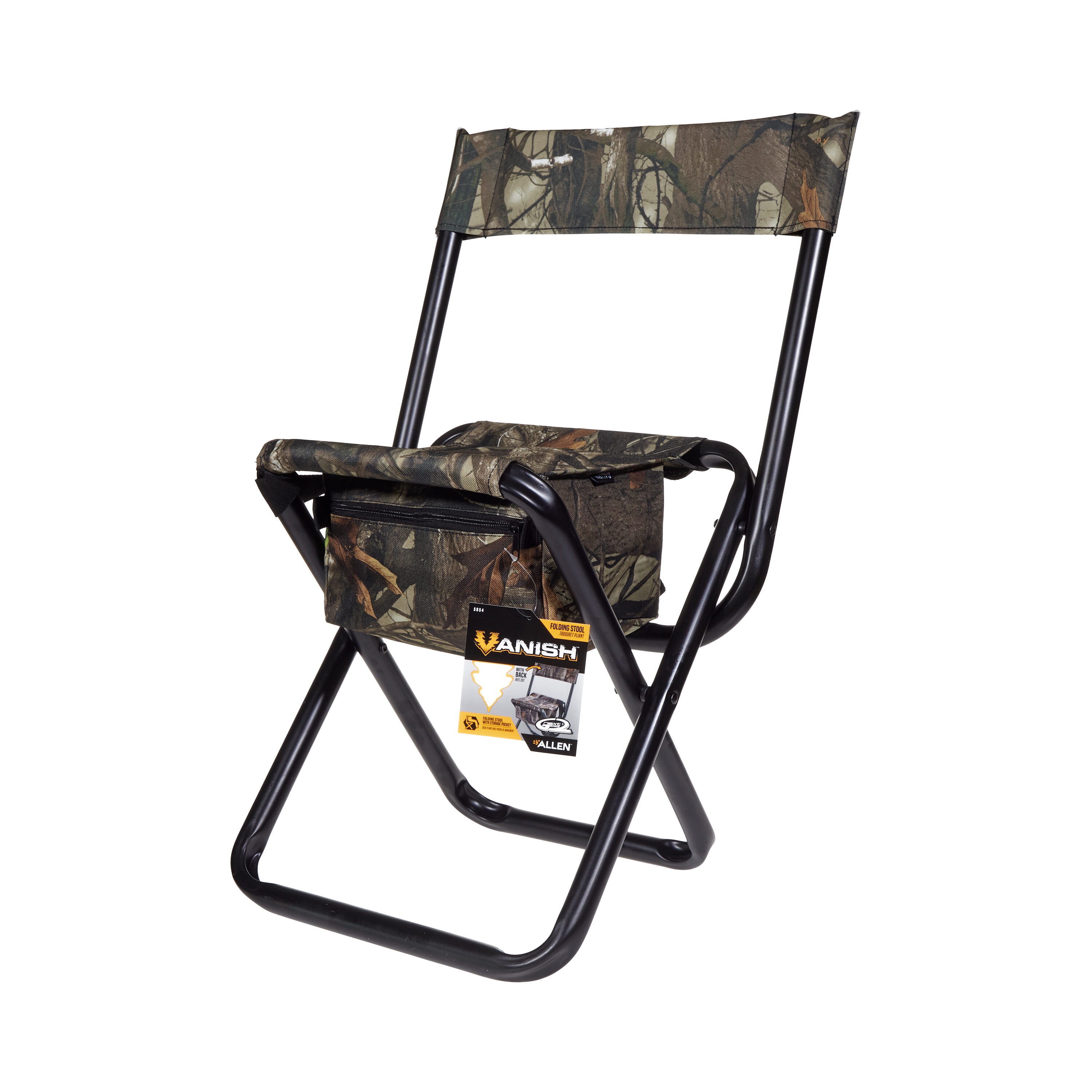 VANISH Next Camo Hunting Stool with Back, Strong Steel Frame