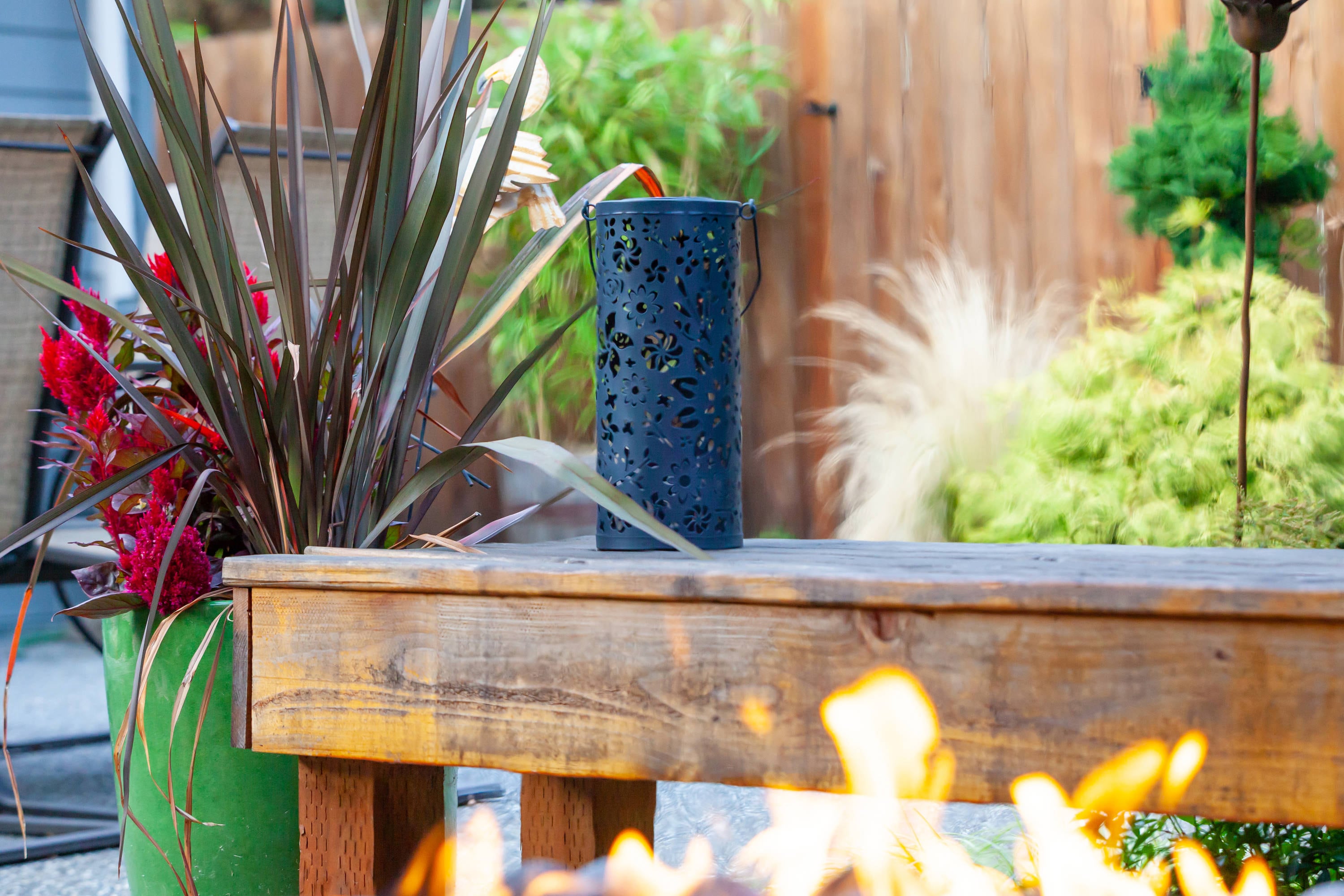 Midnight Blue Floral Punched Metal Solar Lantern
