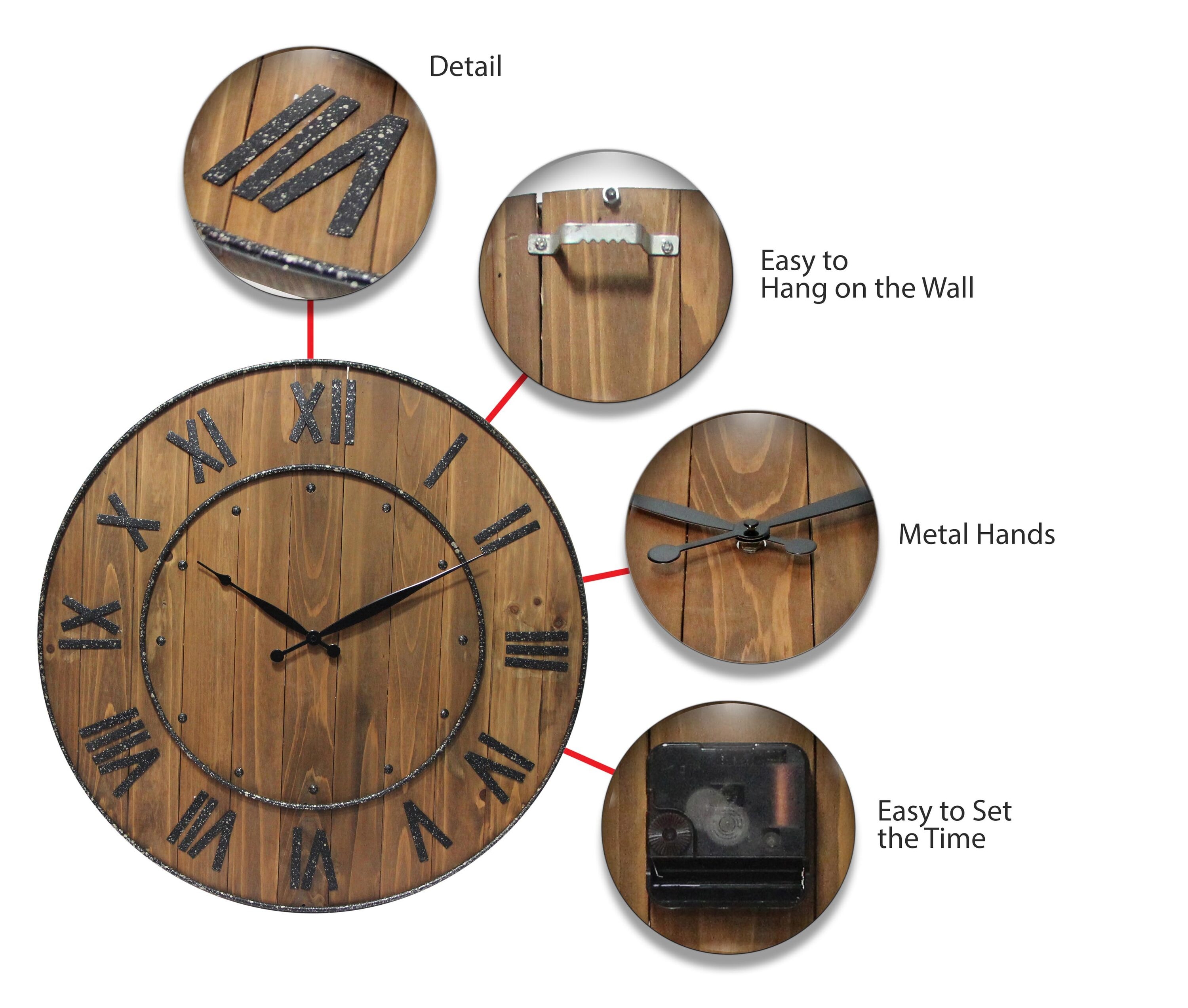 Infinity Instruments Rustic Oak Wood 23-in Round Wall Clock with Roman ...