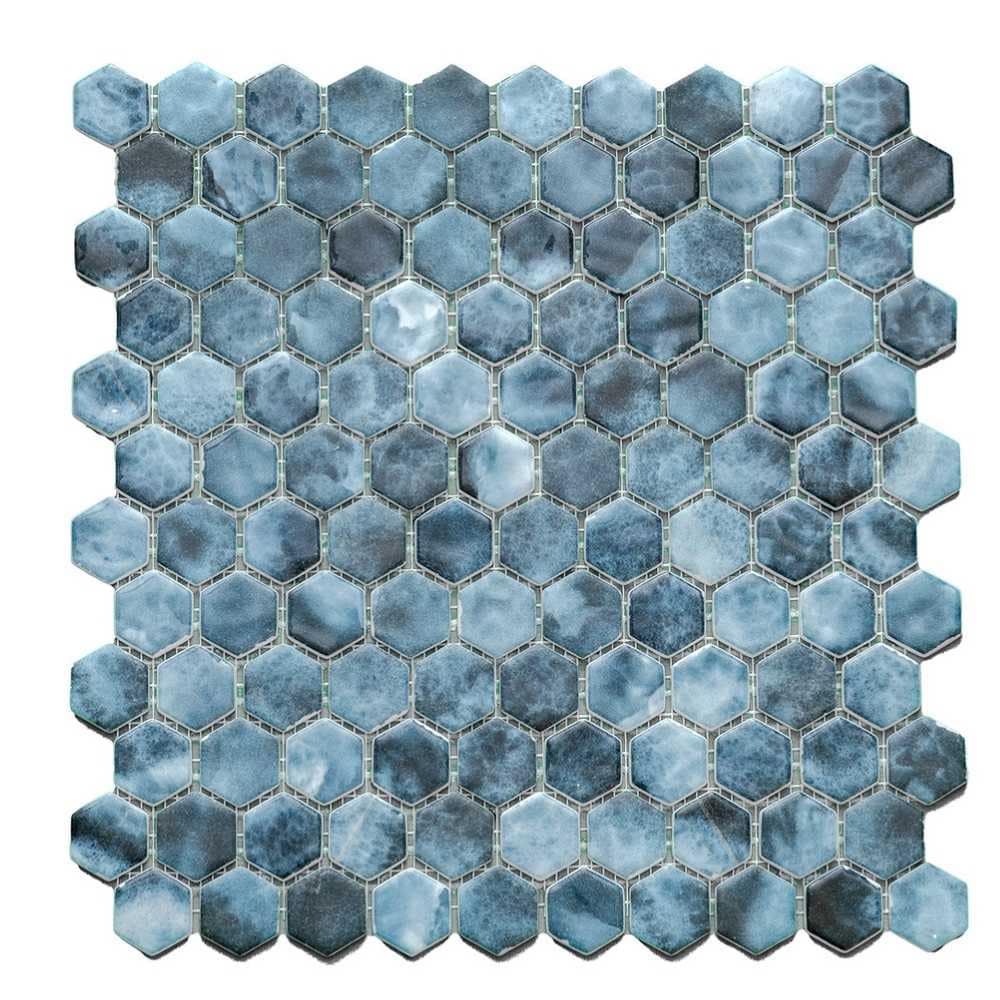 The Tile Life GHEXX0101OB Eterna Hex Onice Blue 1-in x 1-in Matte Glass Hexagon Mosaic Floor and Wall Tile (0.95-sq. ft/ Piece)