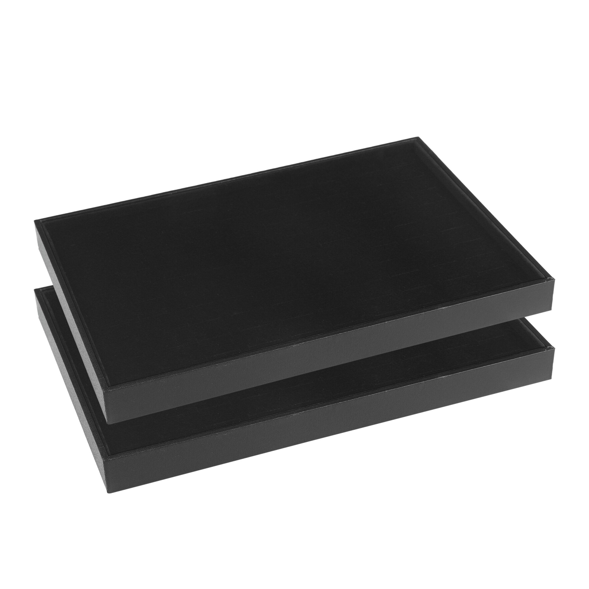 Unique Bargains Set of 2 Stackable Velvet Jewelry Organizer Trays with Removable Dividers for Drawers Jewelry Organizer Drawer Case Storage Ring Tray Black