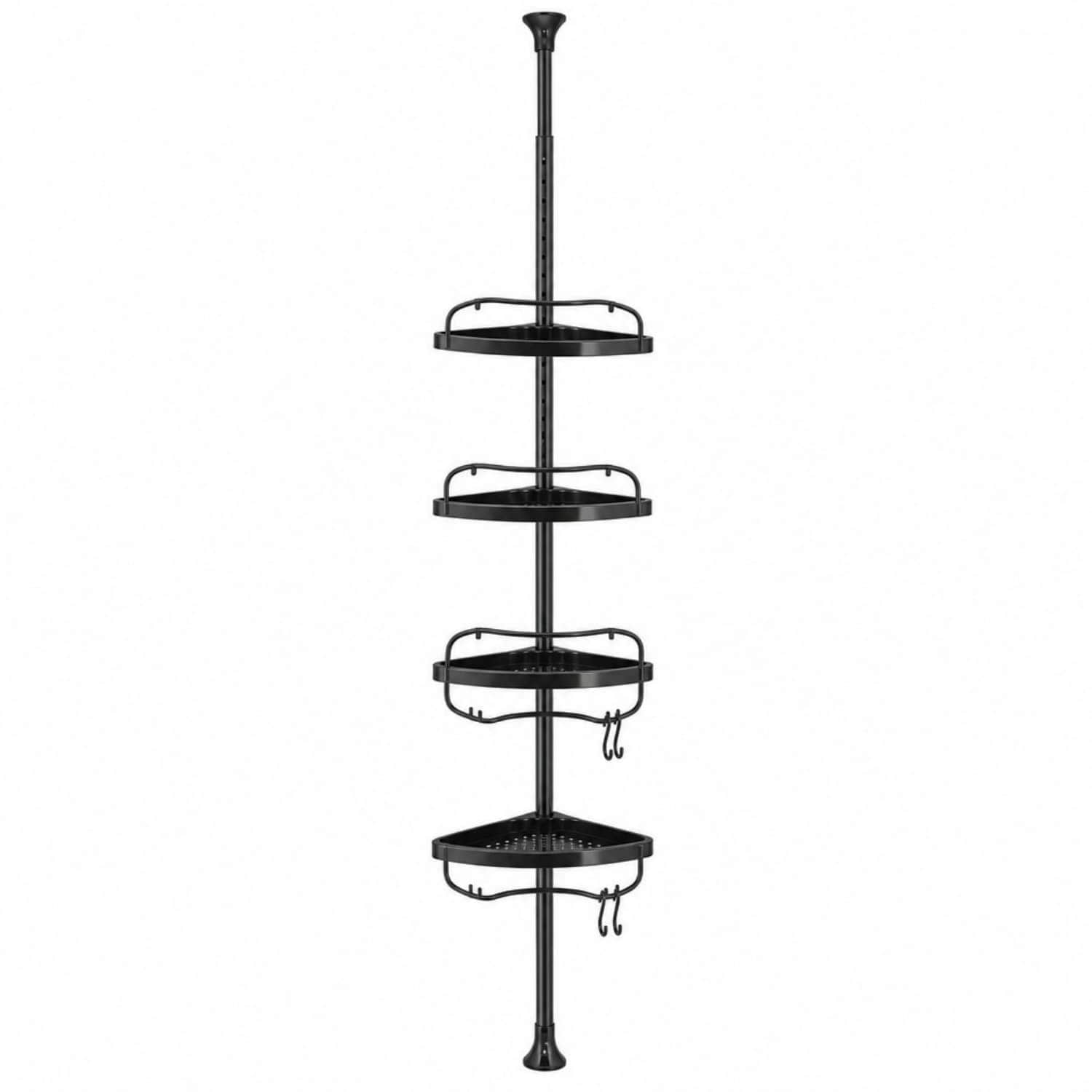 OGETFUUR 4-Shelf Adjustable Rustproof Corner Shower Caddy with Plastic Shower Shelves and Stainless Steel Tension Pole for Bathroom Storage