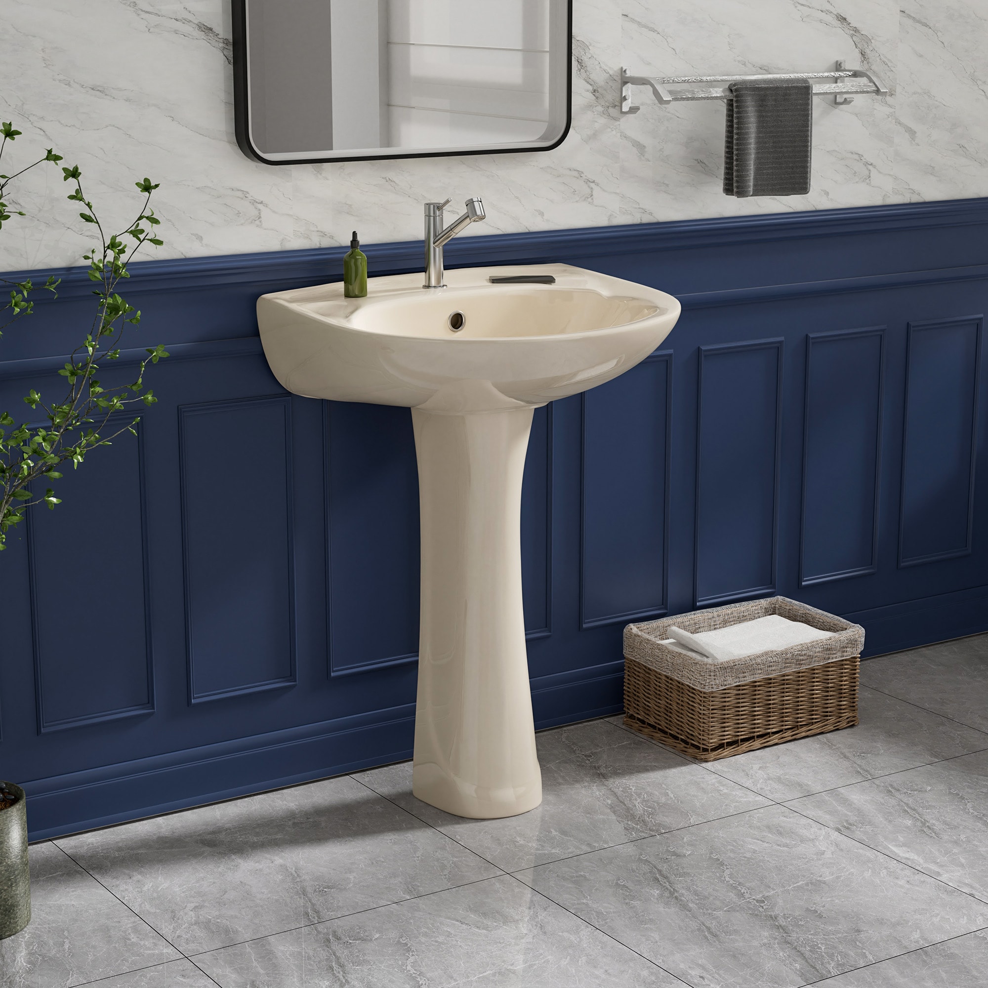 Miuara  Vitreous China Traditional Bone Pedestal Sink Combo with Overflow (21-in x 19-in x 33-in)