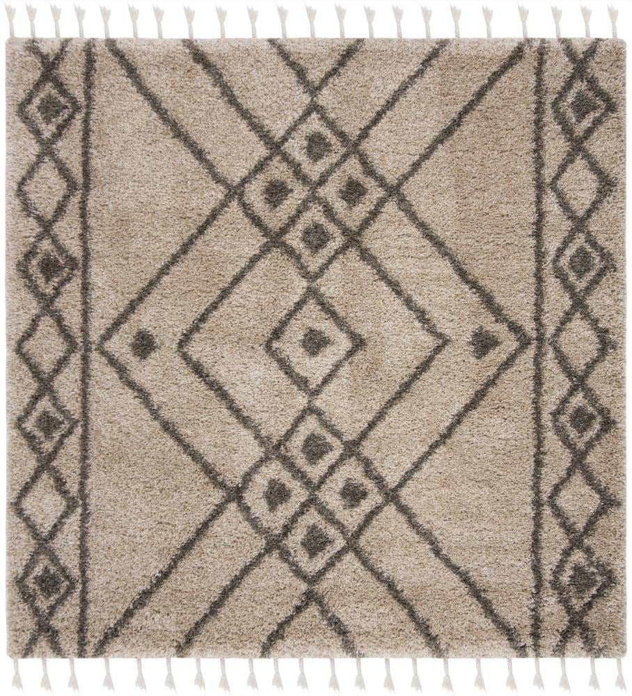 Safavieh MFG248C-7SQ Moroccan Fringe Yamun Shag 7 x 7 (ft) Loomed Polypropylene Mushroom/Gray Square Indoor Abstract Moroccan Area rug