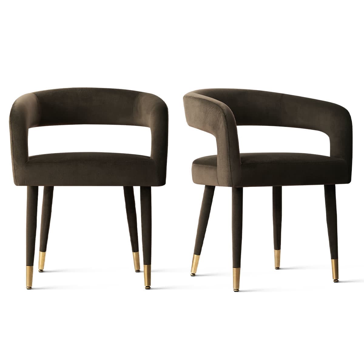 Maison Boucle Set of 2 Charcoal Velvet Upholstered Dining Chairs with Curved Back and Metal Legs