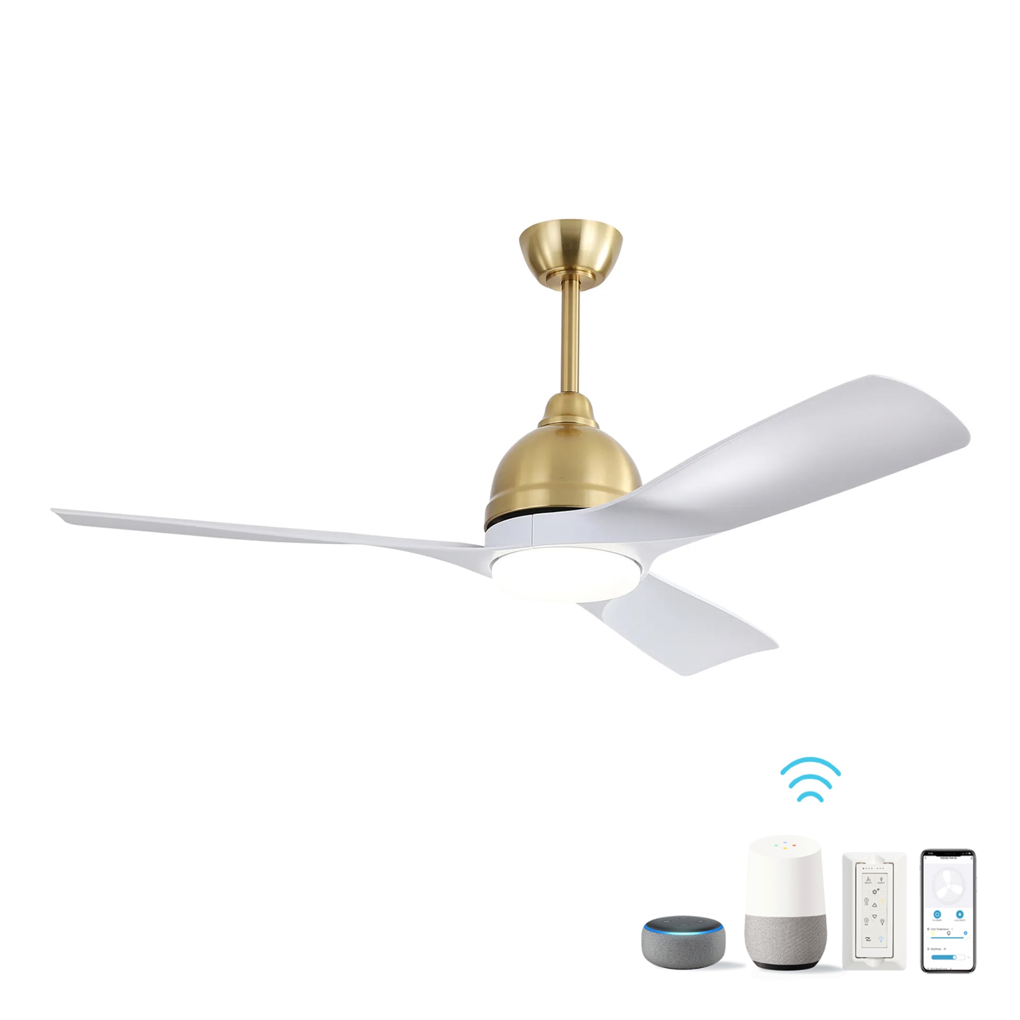Bybafun YD1300010 54-in Color-Changing Integrated LED Outdoor Smart Gold with ABS Blades Ceiling Fan With Light - Remote Included ( 3 -Blade )