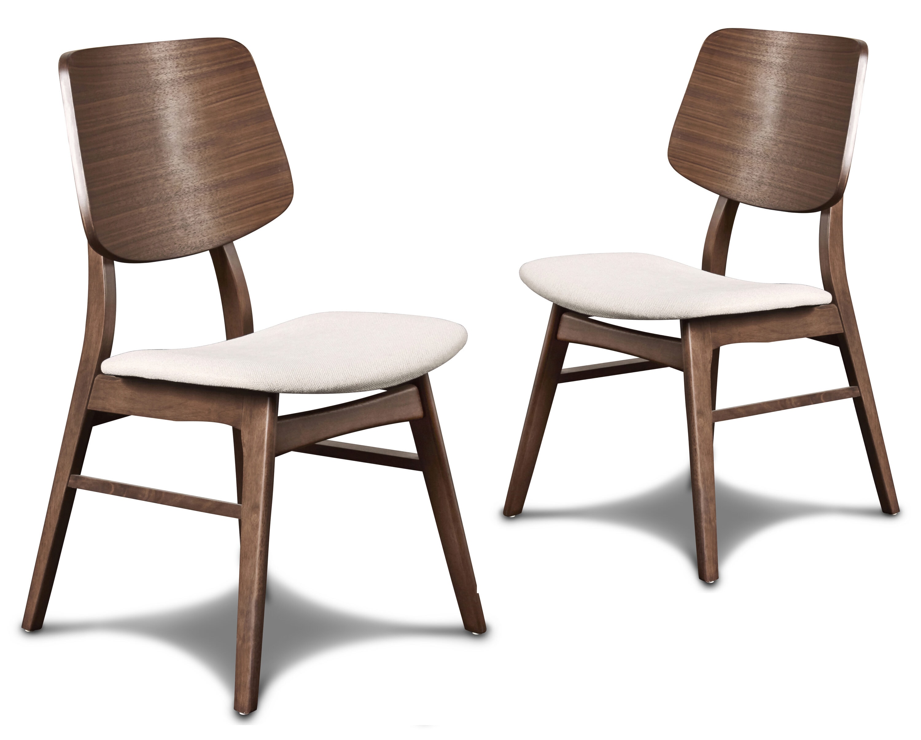 Oscar Walnut and Beige Upholstered Side Chairs, Set of 2