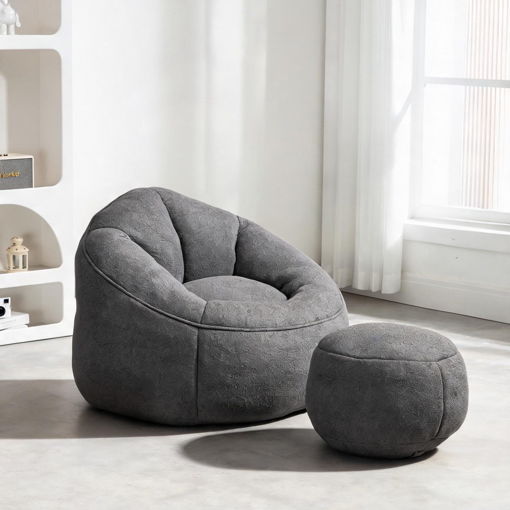 Naturefalls DULLU6IQJX4C Large 2-Seater Slate Gray Microfiber Bean Bag Chair with Footrest High Back Foam Filled Lounger for Living Room