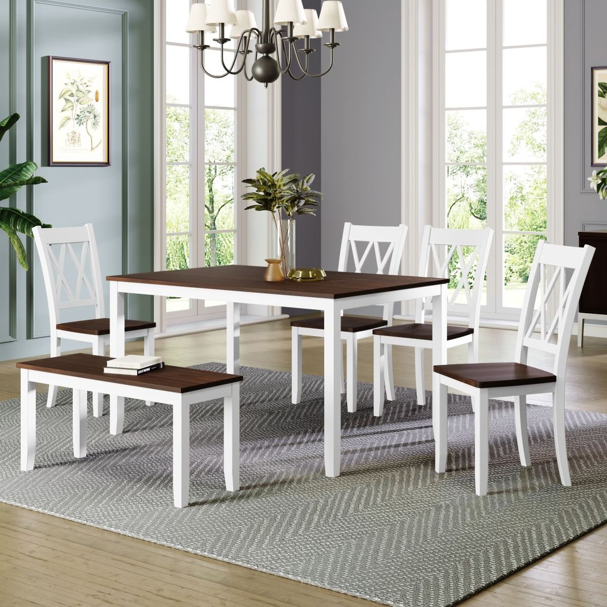 JASMODER SH000172AAK White Contemporary/Modern Dining Room Set with Rectangular Table (Seats 6)