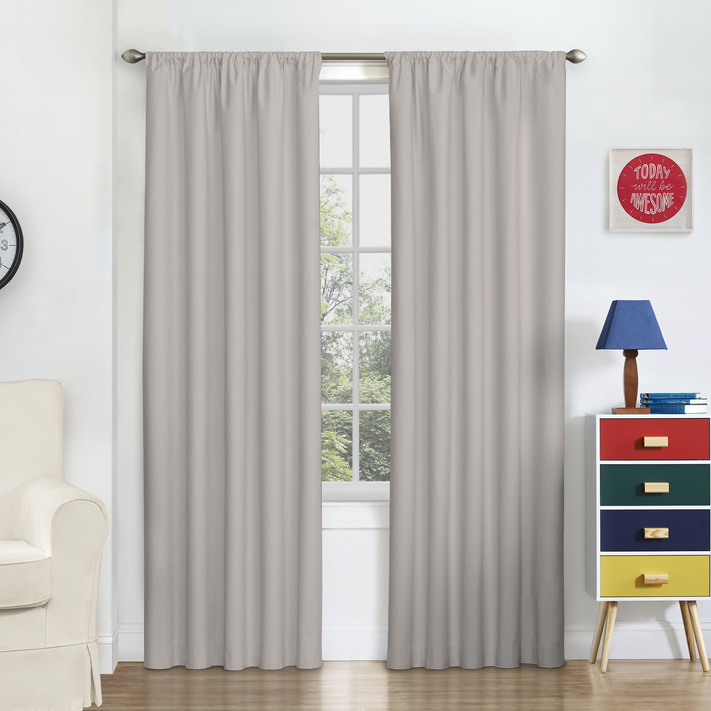 Eclipse 14958042X063GRE 63-Inches Grey Blackout Thermal lined Rod pocket Single curtain panel