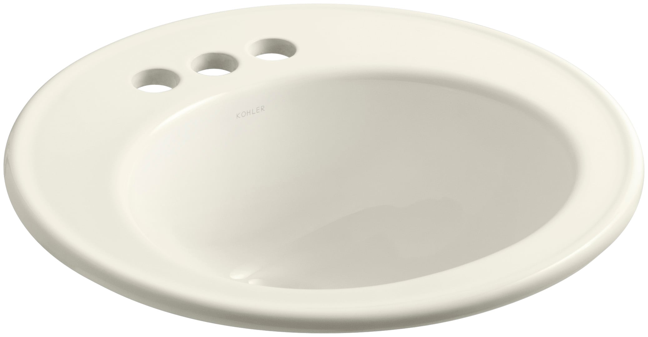KOHLER 2202-4-96 Brookline Vitreous China 19-in Drop-in Round Transitional Biscuit Bathroom Sink