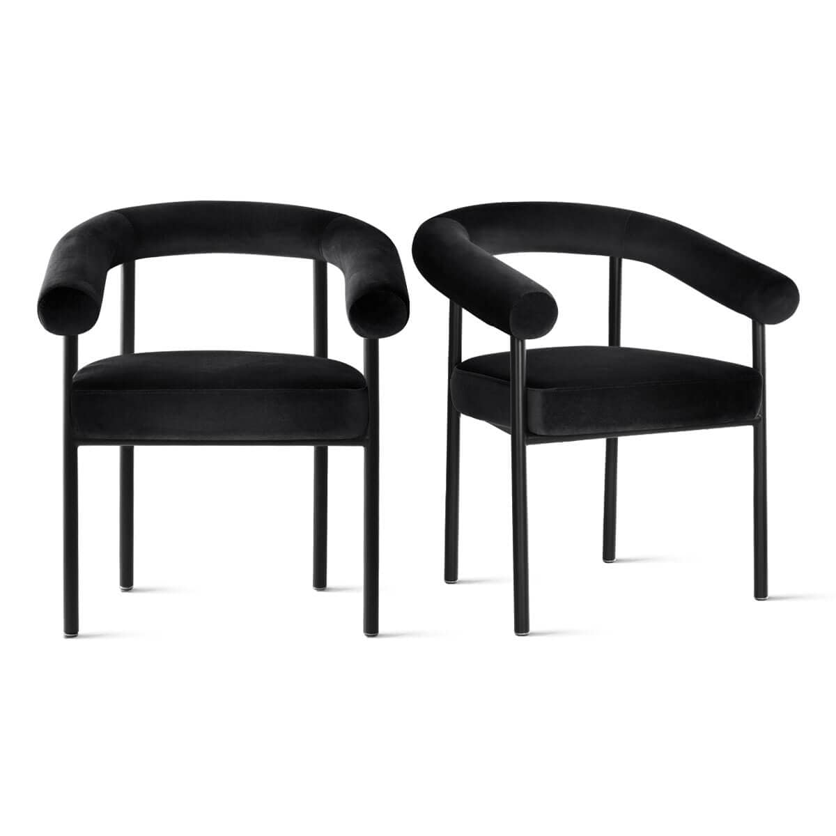 Maison Boucle - Set of 4 Black Velvet Upholstered Barrel Dining Chairs with Curved Wraparound Arm...