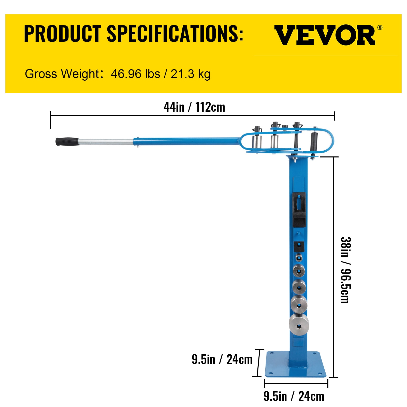 VEVOR YP-38 Metal Bender Compact Flat Bar Bender w/ Floor Stand 7 Dies ...