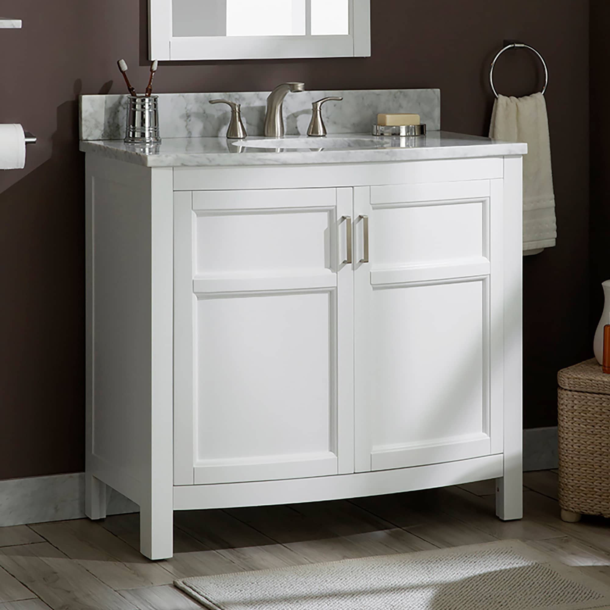 allen + roth Moravia 36-in White Undermount Single Sink Bathroom Vanity  with Carrara Natural Marble Top in the Bathroom Vanities with Tops  department at