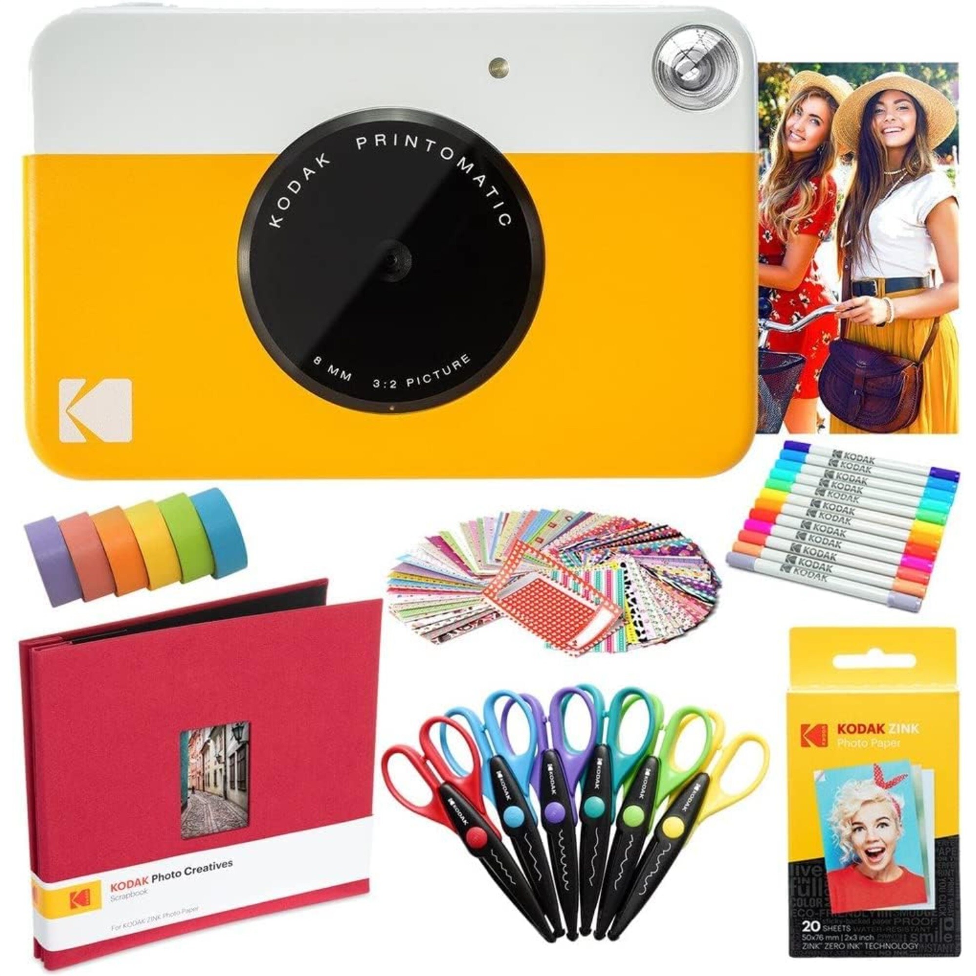 Kodak AMZRODOMATICK4Y Printomatic Instant Print Camera (Yellow) - Photo Paper (20 Sheets) and Accessories Art Bundle