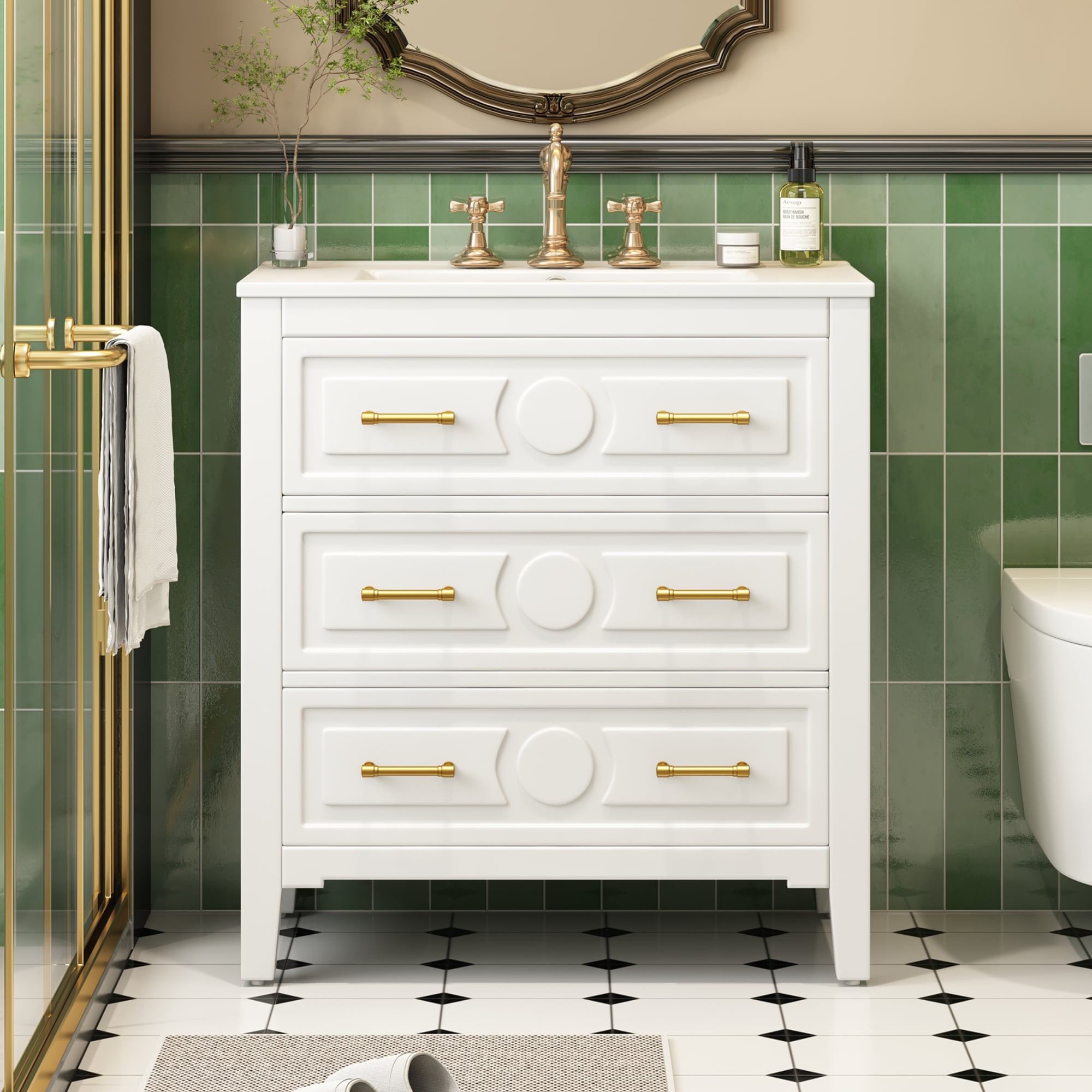 CASAINC 30-in White Undermount Single Sink Bathroom Vanity with White Ceramic Top