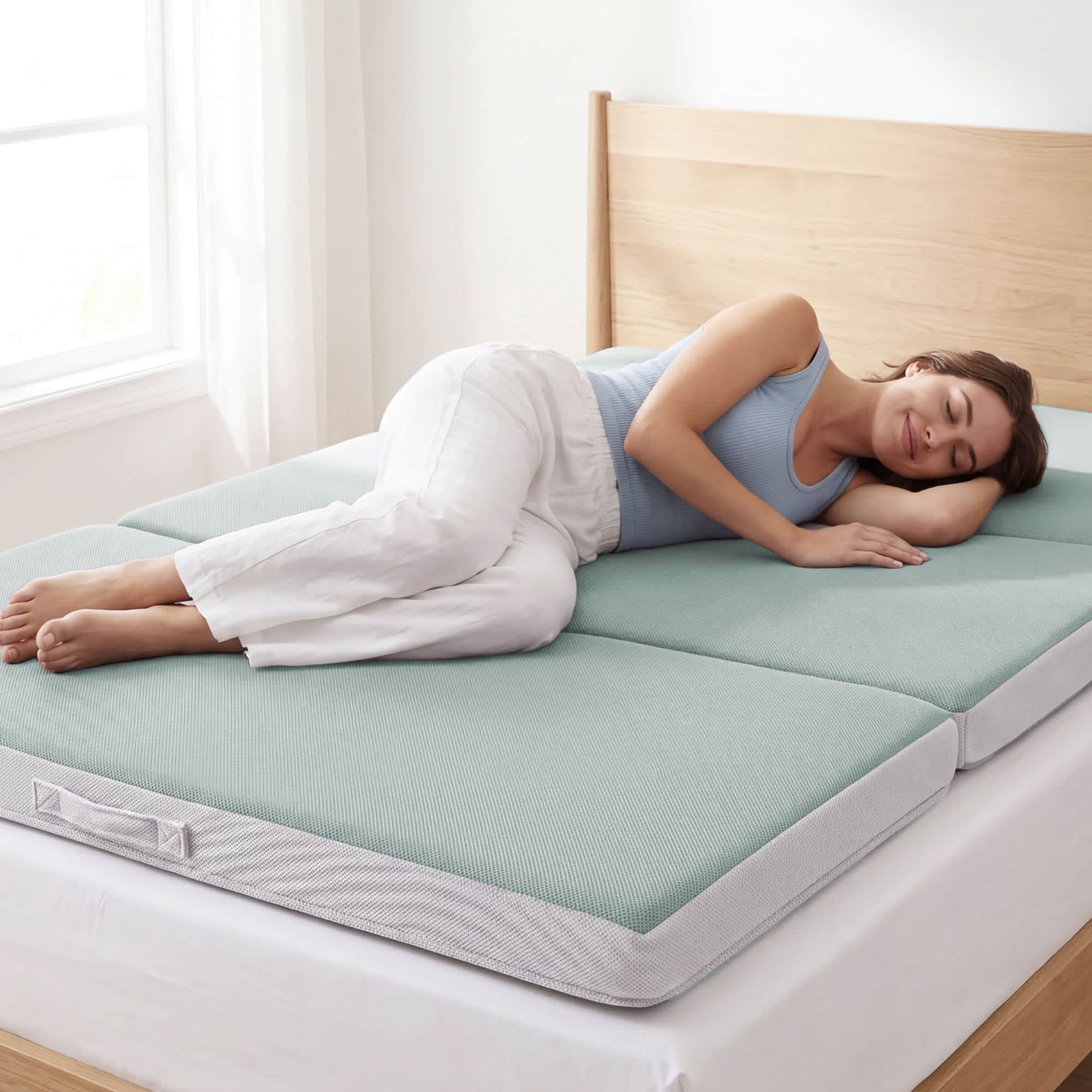 Best Choice Products - 4in Portable Twin Size Mattress Topper Tri-Fold Mattress Pad - Seafoam