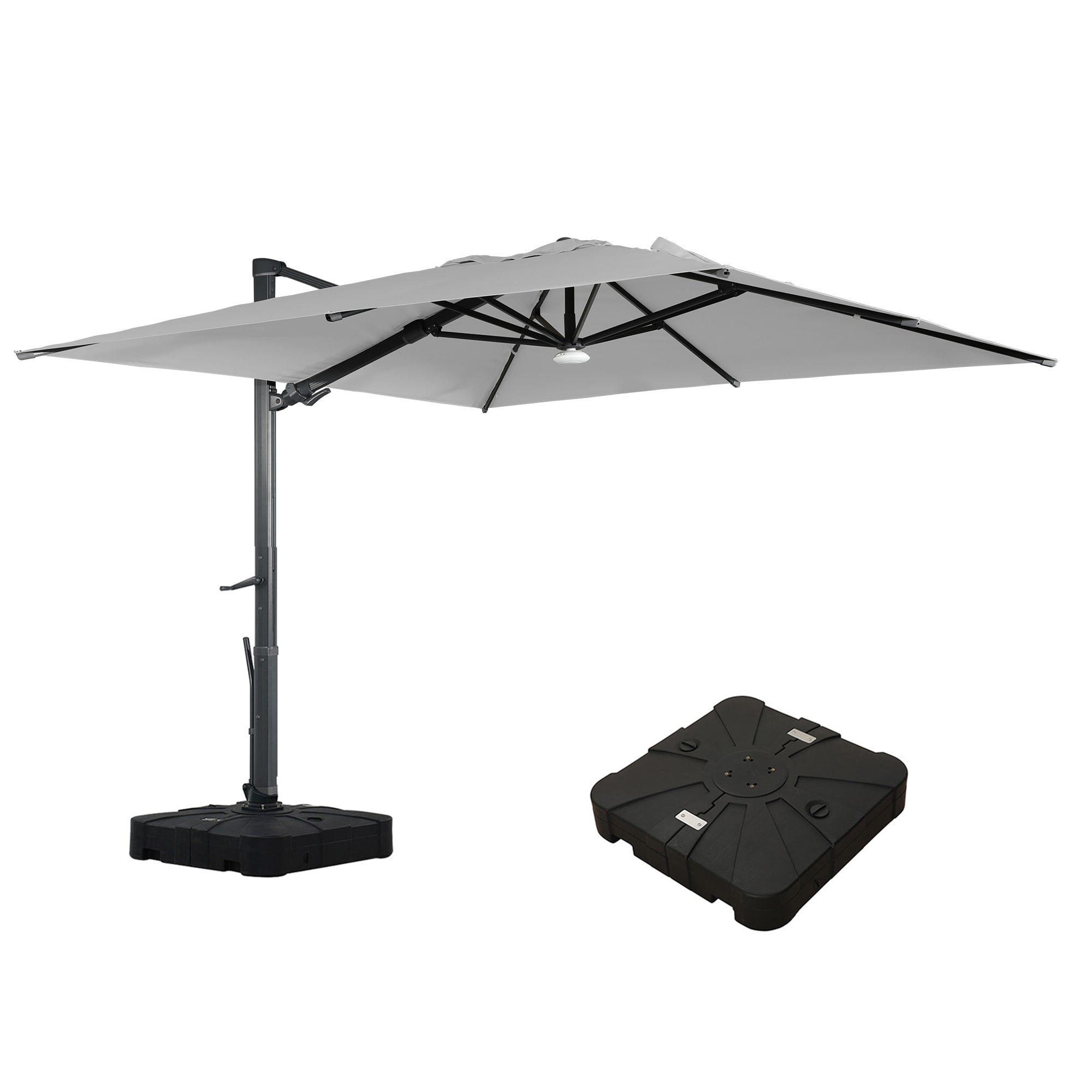 CASAINC WF-OP70376NY 10-ft Aluminum Gray Cantilever Patio Umbrella with Lights with Base