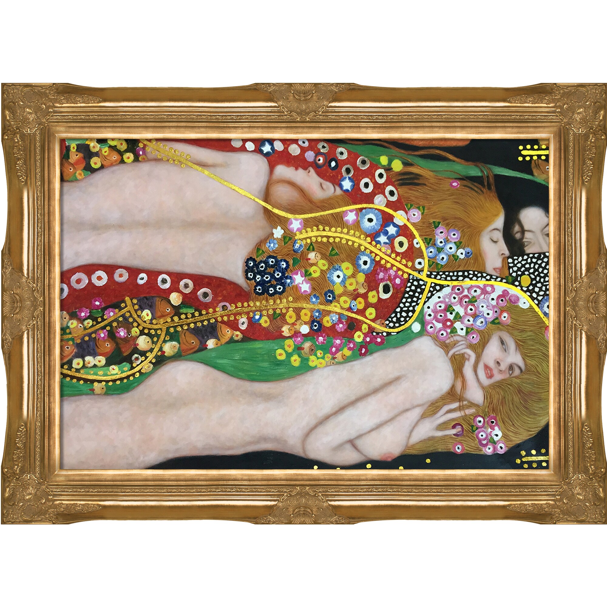 La Pastiche 688576263359 Water Serpents II (detail - Luxury Line) Gustav Klimt Gold Wood Framed 32-Inches H x 44-Inches W People Canvas Hand-Painted Painting