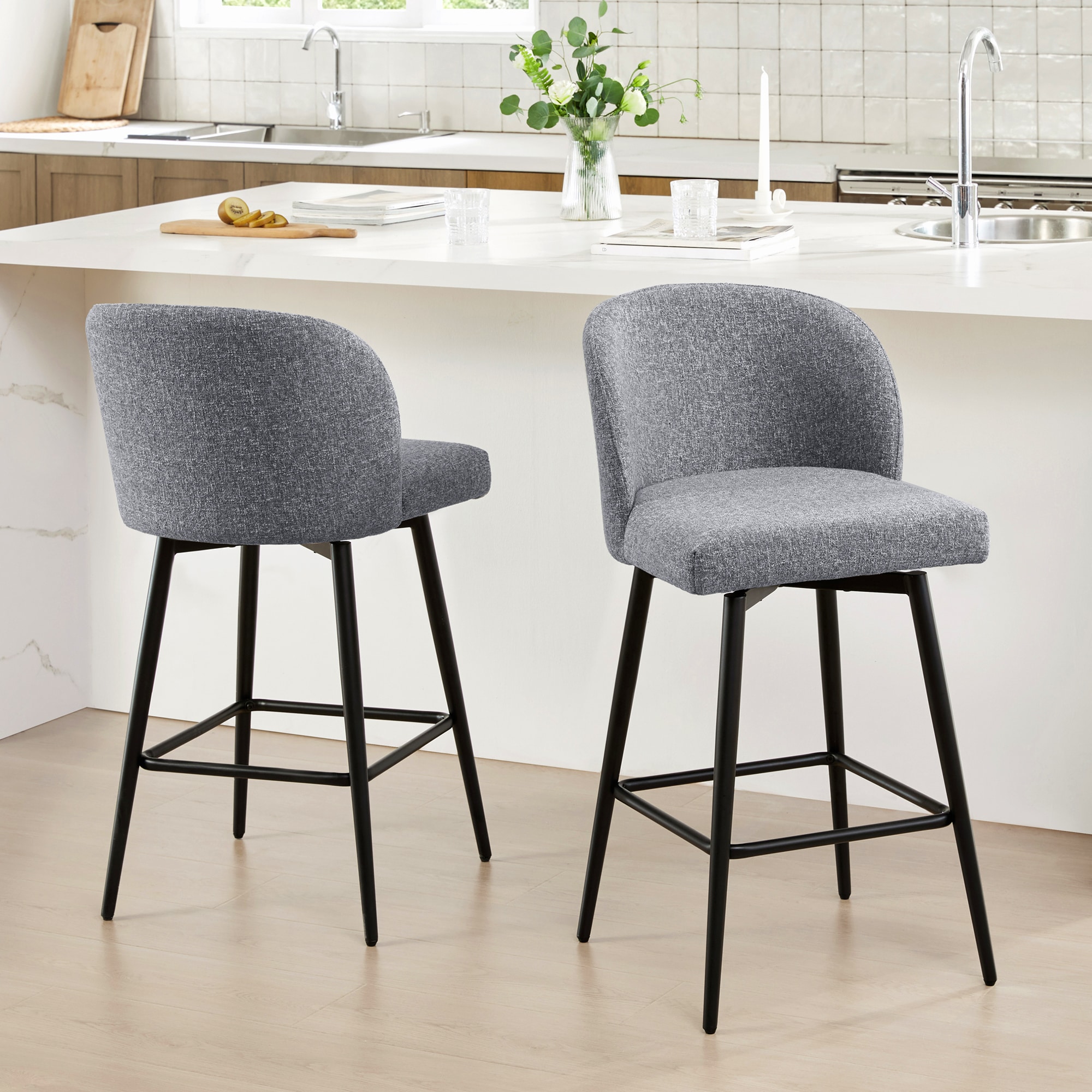 Circle 55 LWSY2001-B1362-B 2 -Set Gray（Multi-Colored） 27-in H Counter height Bucket seat Upholstered Swivel Metal Bar Stool and Back
