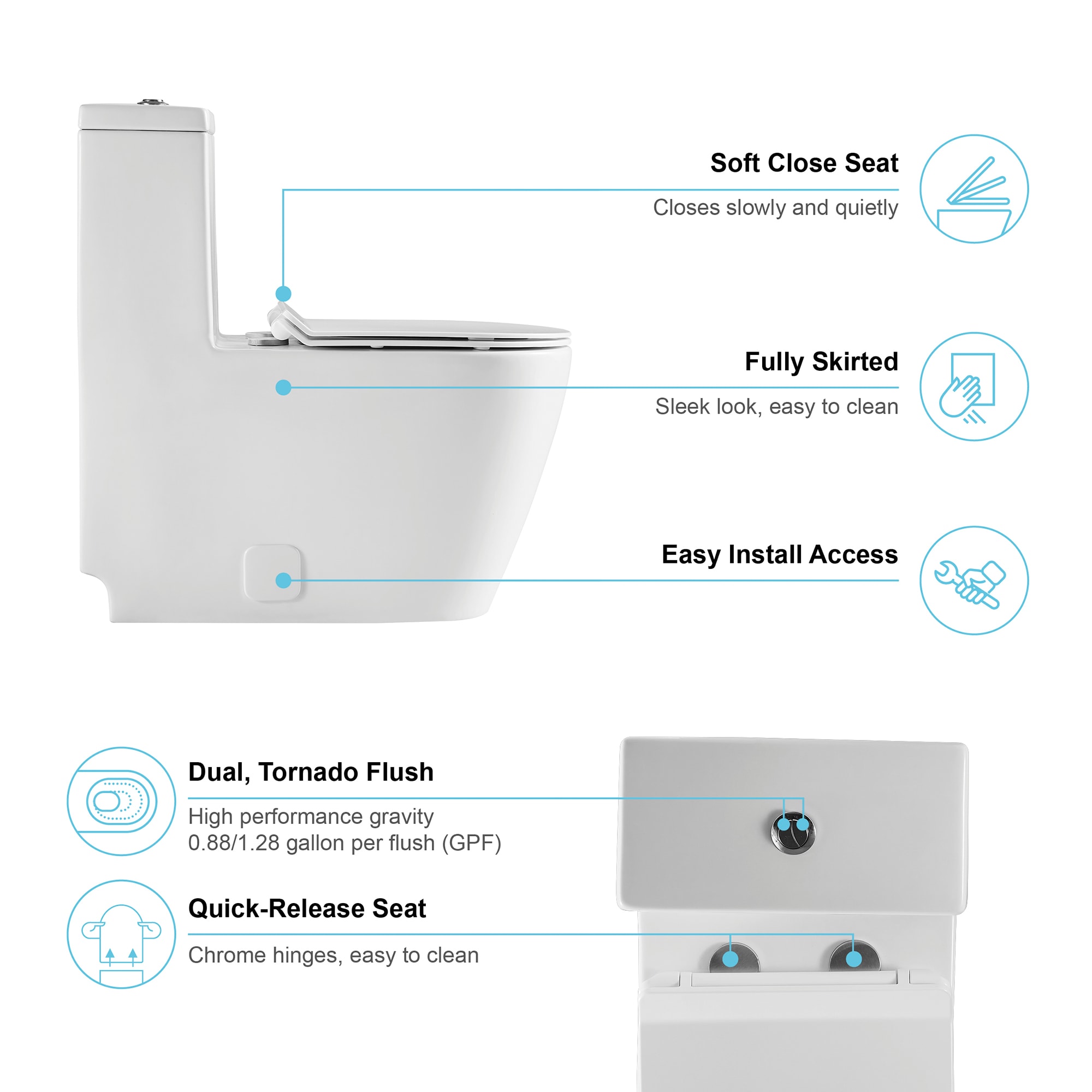 Eridanus Eridanus White Dual Flush Elongated One-Piece Toilet 12-in ...