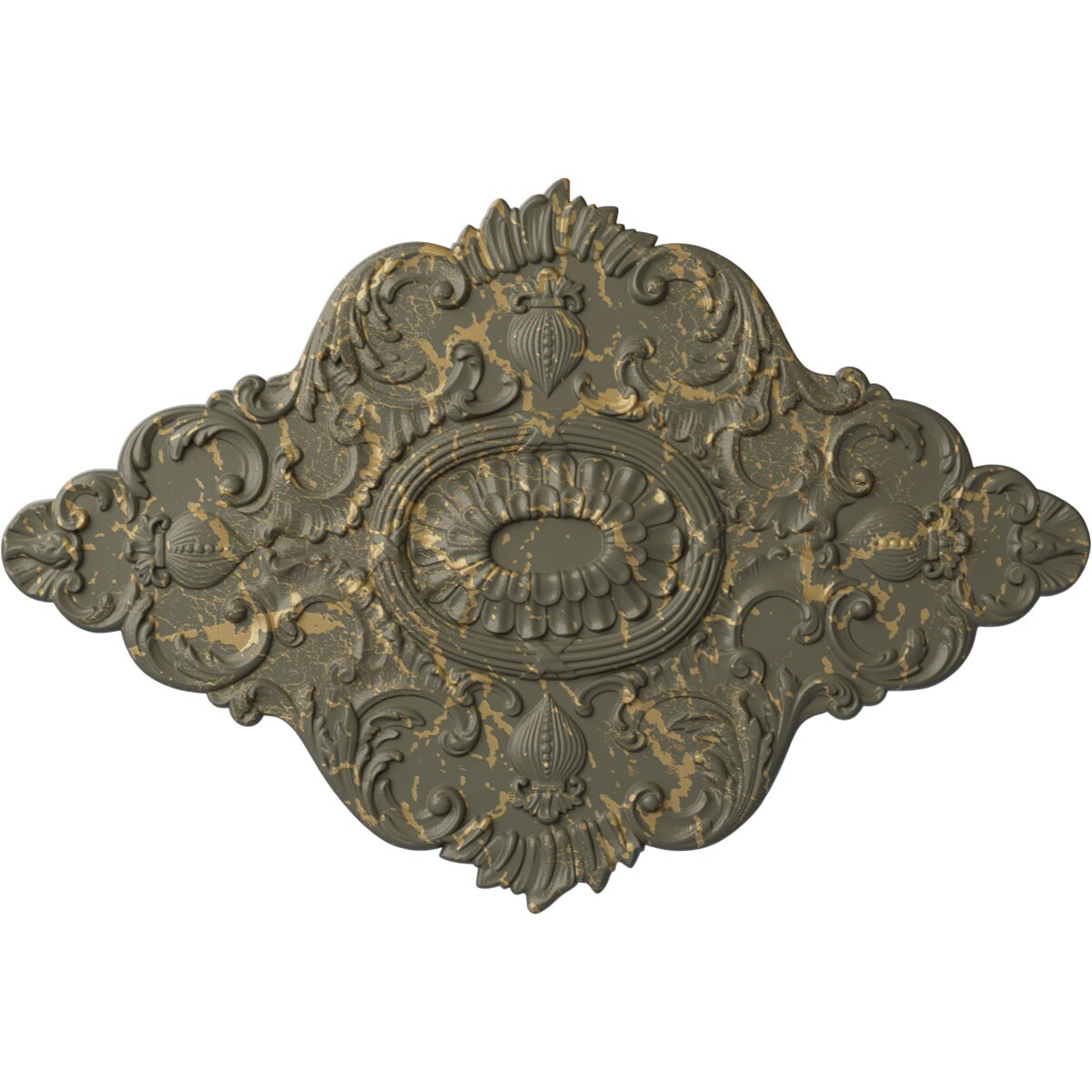 Ekena Millwork CM42X28ASWHC Ashford 28.875-in W x 42.75-in L Painted Witch Hazel Crackle Polyurethane Whole Ceiling Medallion