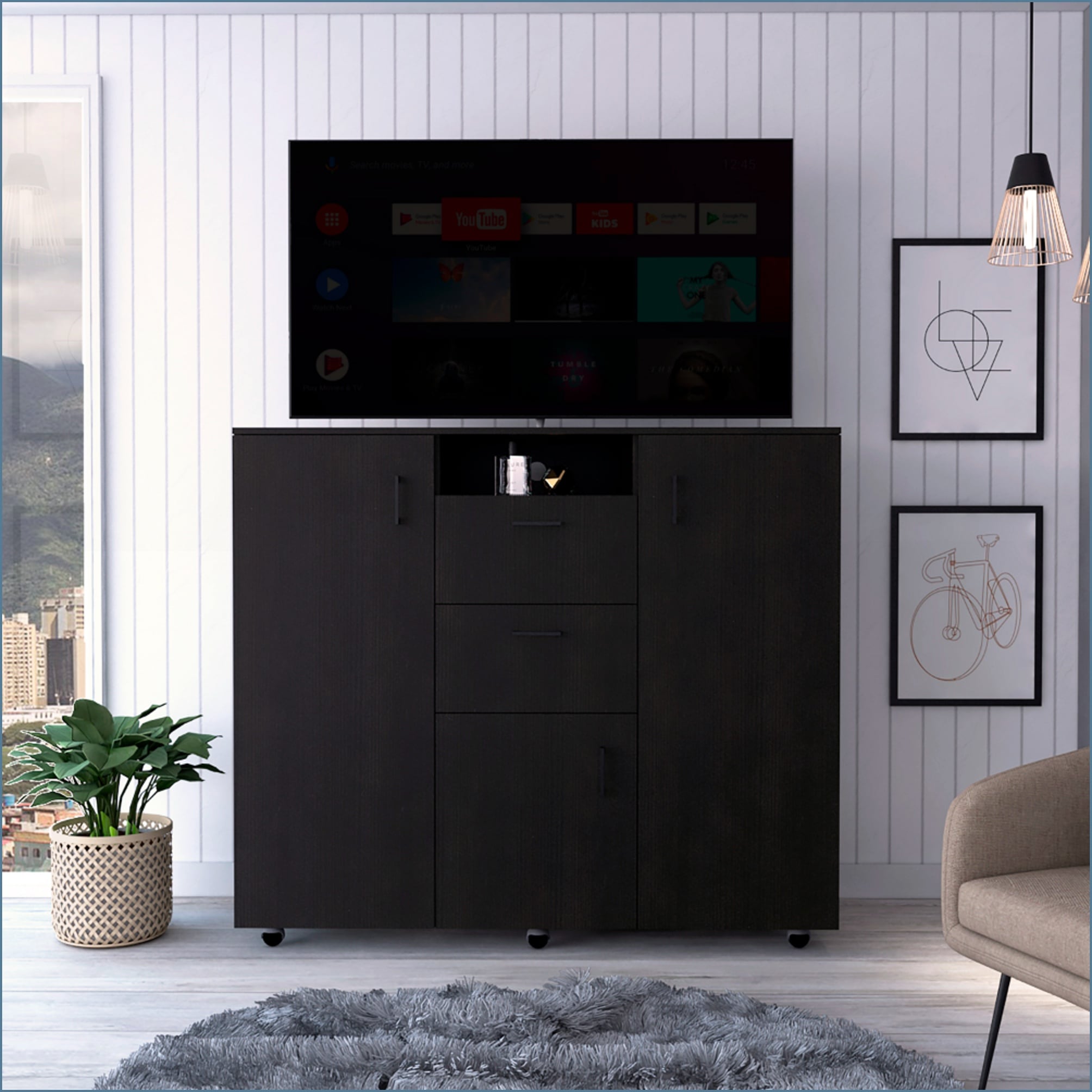SunJet Cabinet Dresser 48inH Two Drawers 3 Door Four Interior Shelves ...