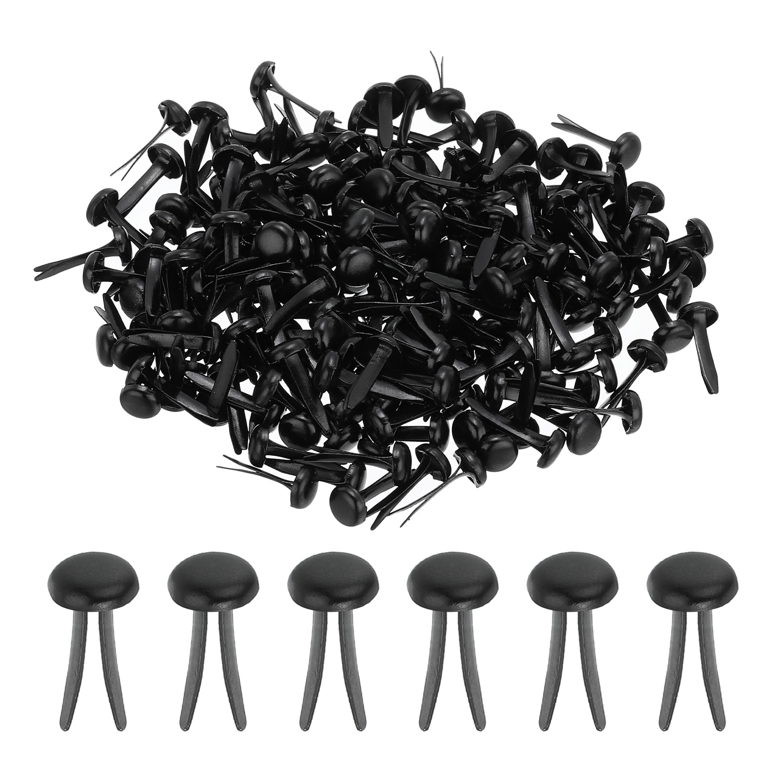 PATIKIL 200pcs Paper Brass Fasteners Split Pins Pastel Mini Metal Brads Round Head Plated Fastener for Craft Art Scrapbooking DIY Supplies Black 4.5 x 8mm